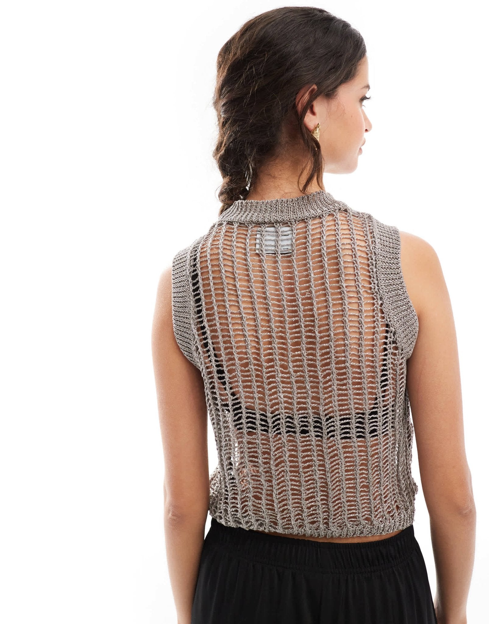 ASOS DESIGN metallic open stitch knitted vest top in silver - ASOS Sample Sale EU Store