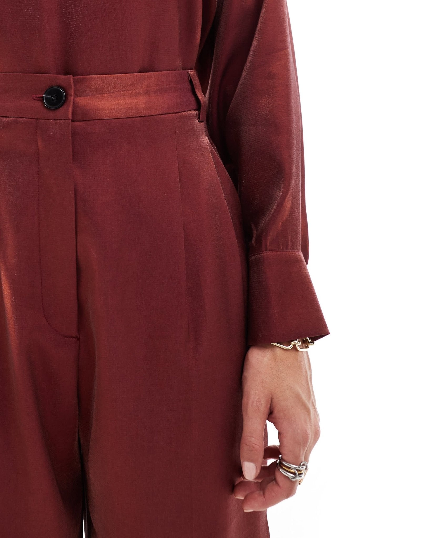 ASOS DESIGN metallic straight leg tailored trouser co - ord in burgundy - ASOS Sample Sale EU Store
