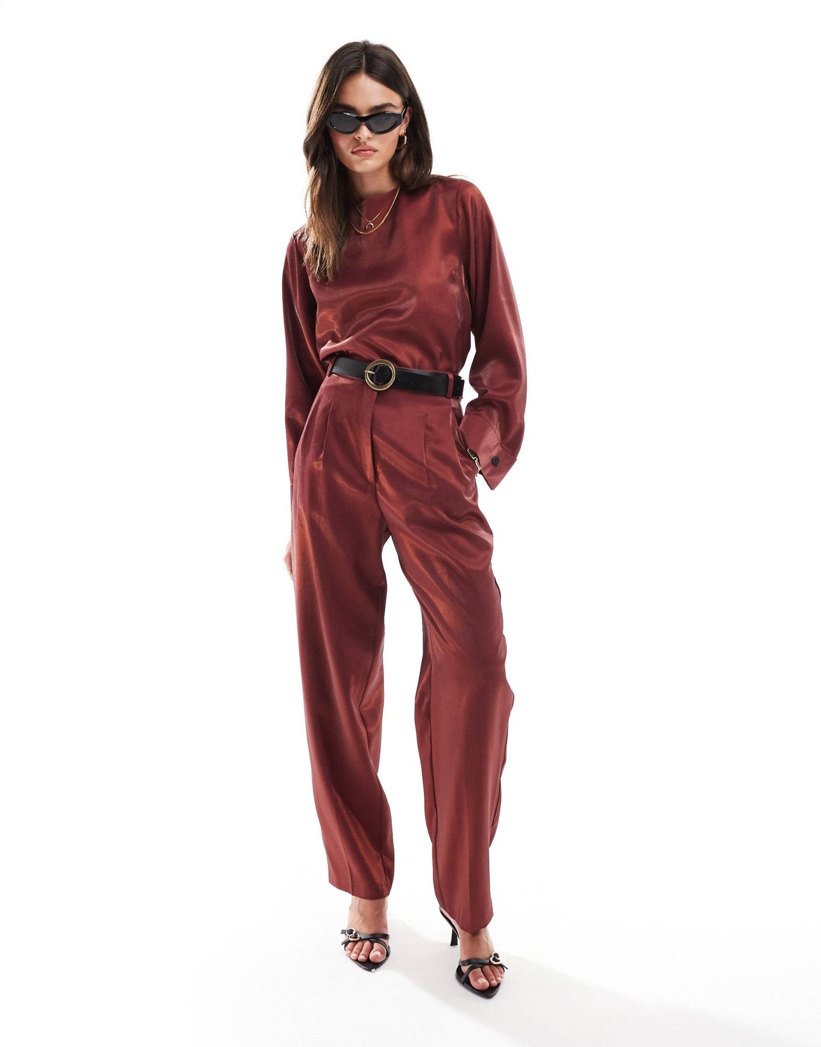 ASOS DESIGN metallic straight leg tailored trouser co - ord in burgundy - ASOS Sample Sale EU Store