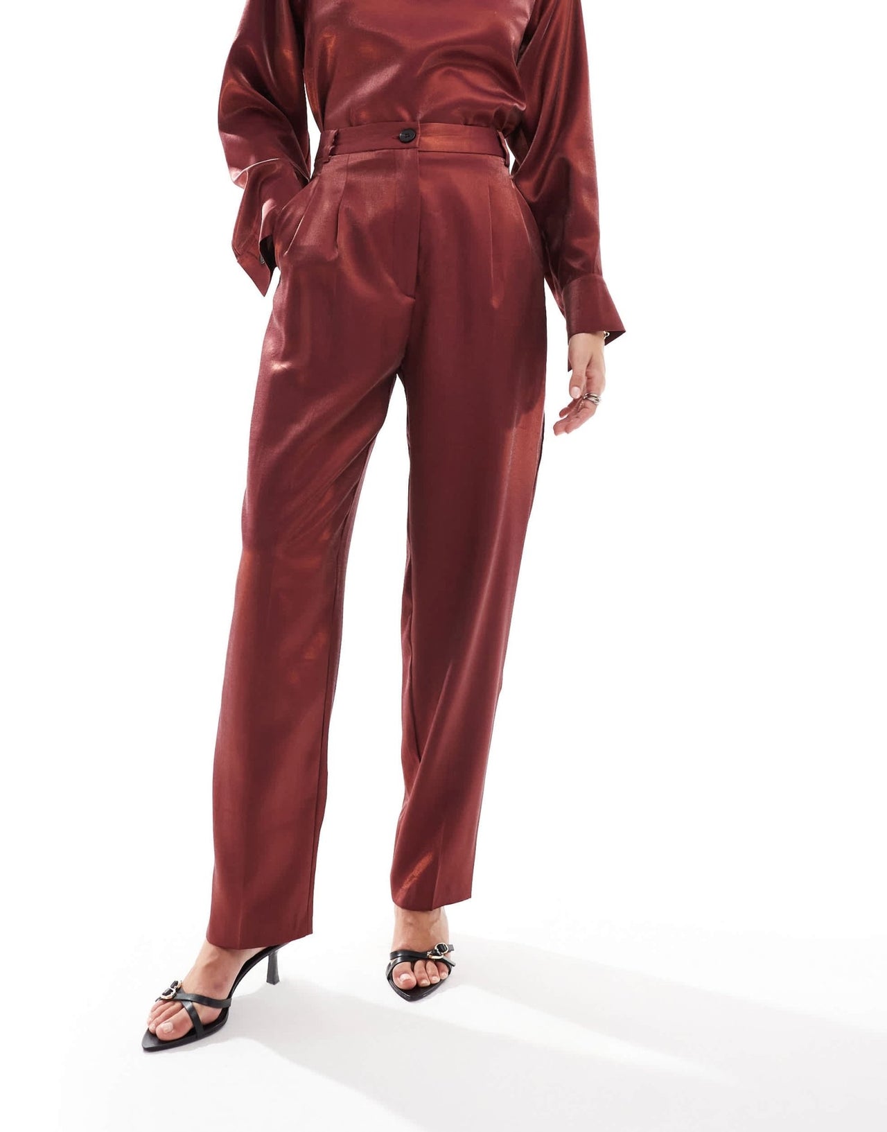 ASOS DESIGN metallic straight leg tailored trouser co - ord in burgundy - ASOS Sample Sale EU Store