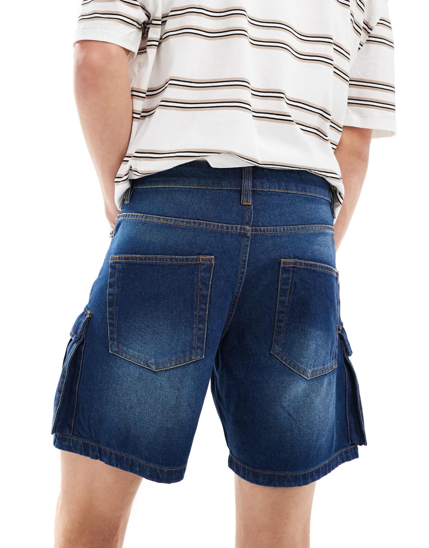 ASOS DESIGN mid length slim denim shorts with cargo detailing in light wash blue - ASOS Sample Sale EU Store