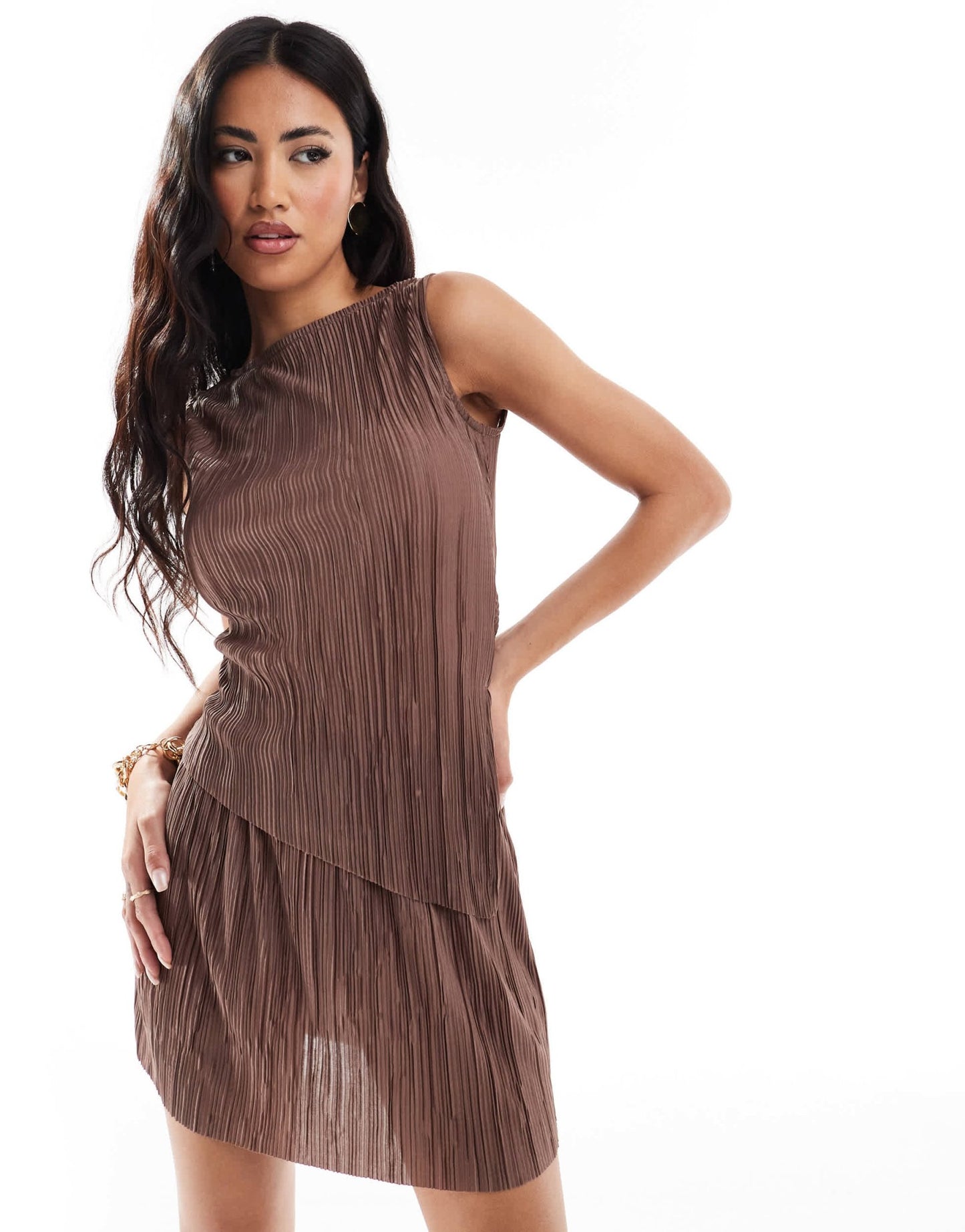 ASOS DESIGN mid rise mini plisse skirt co ord in light brown - ASOS Sample Sale EU Store