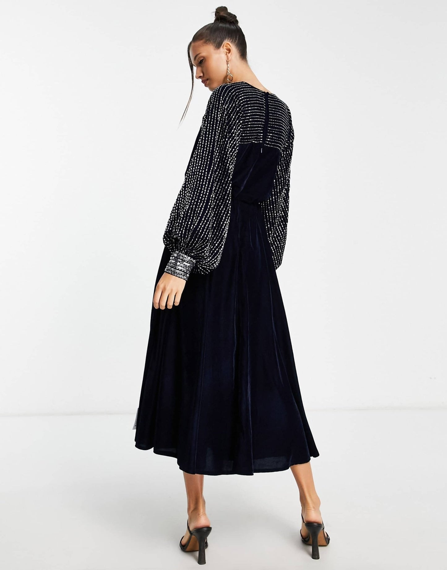 ASOS DESIGN midi dress with linear yoke embellishment in navy velvet - ASOS Sample Sale EU Store