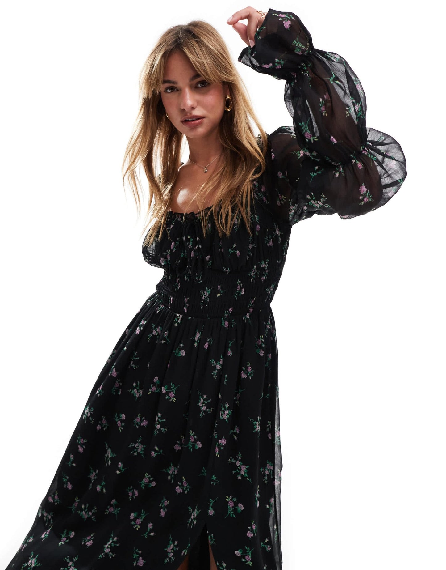 ASOS DESIGN milkmaid long sleeve sleeve shirred waist midi dress in floral print - ASOS Sample Sale EU Store