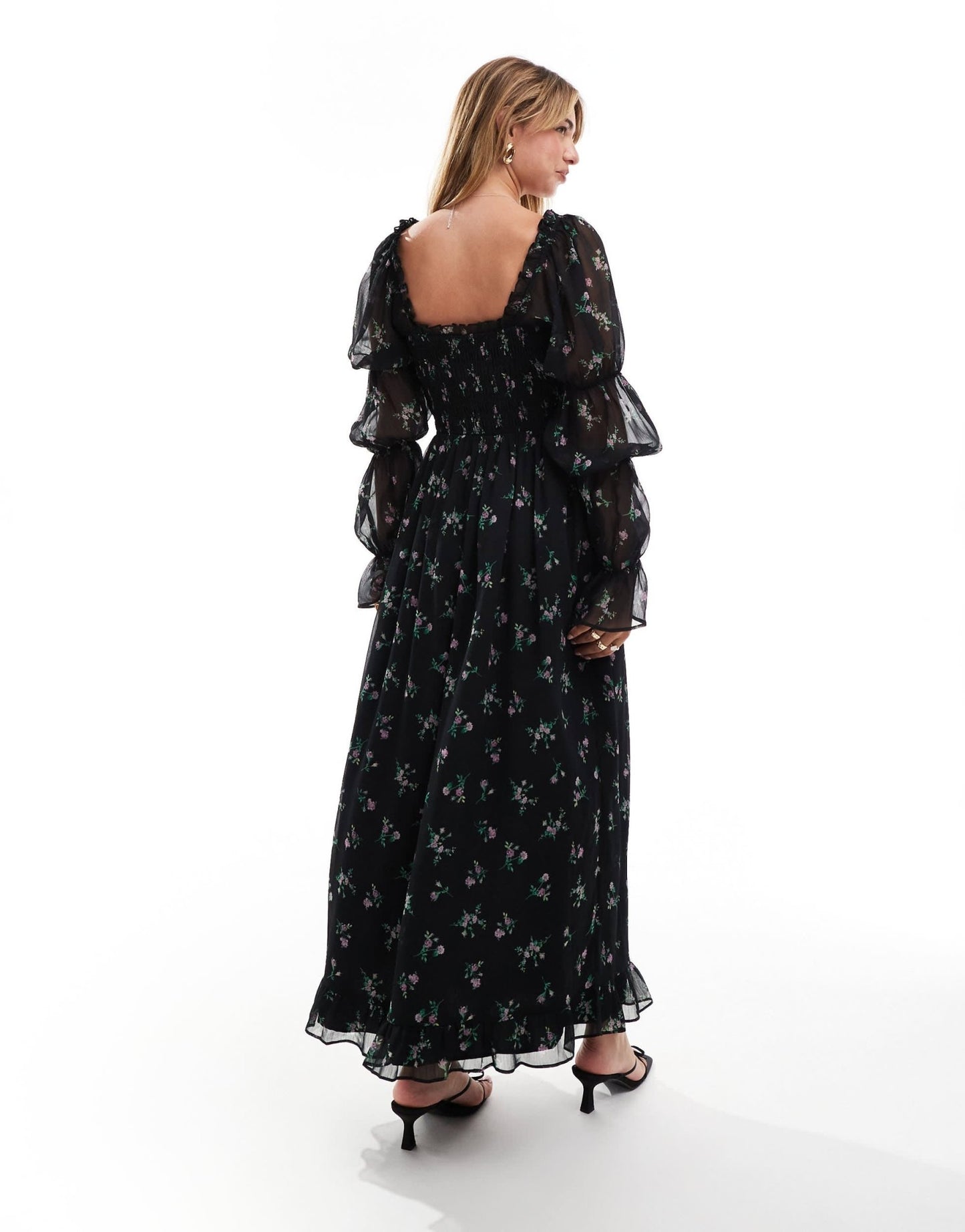 ASOS DESIGN milkmaid long sleeve sleeve shirred waist midi dress in floral print - ASOS Sample Sale EU Store