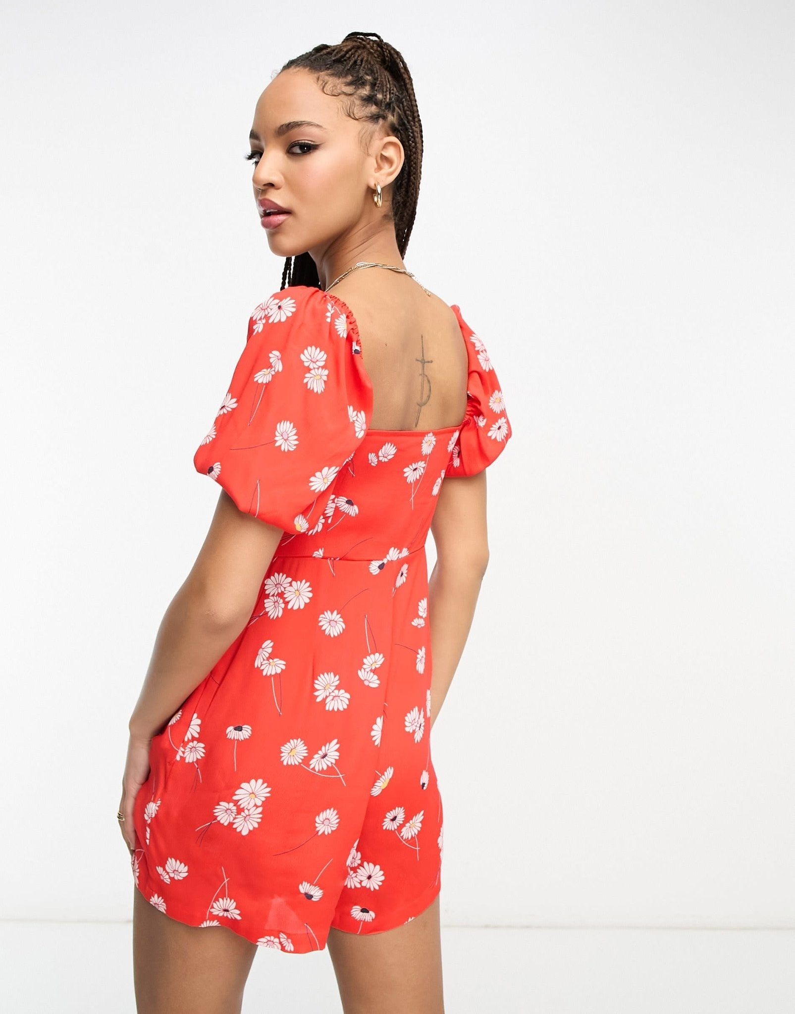 ASOS DESIGN milkmaid playsuit in red daisy print - ASOS Sample Sale EU Store