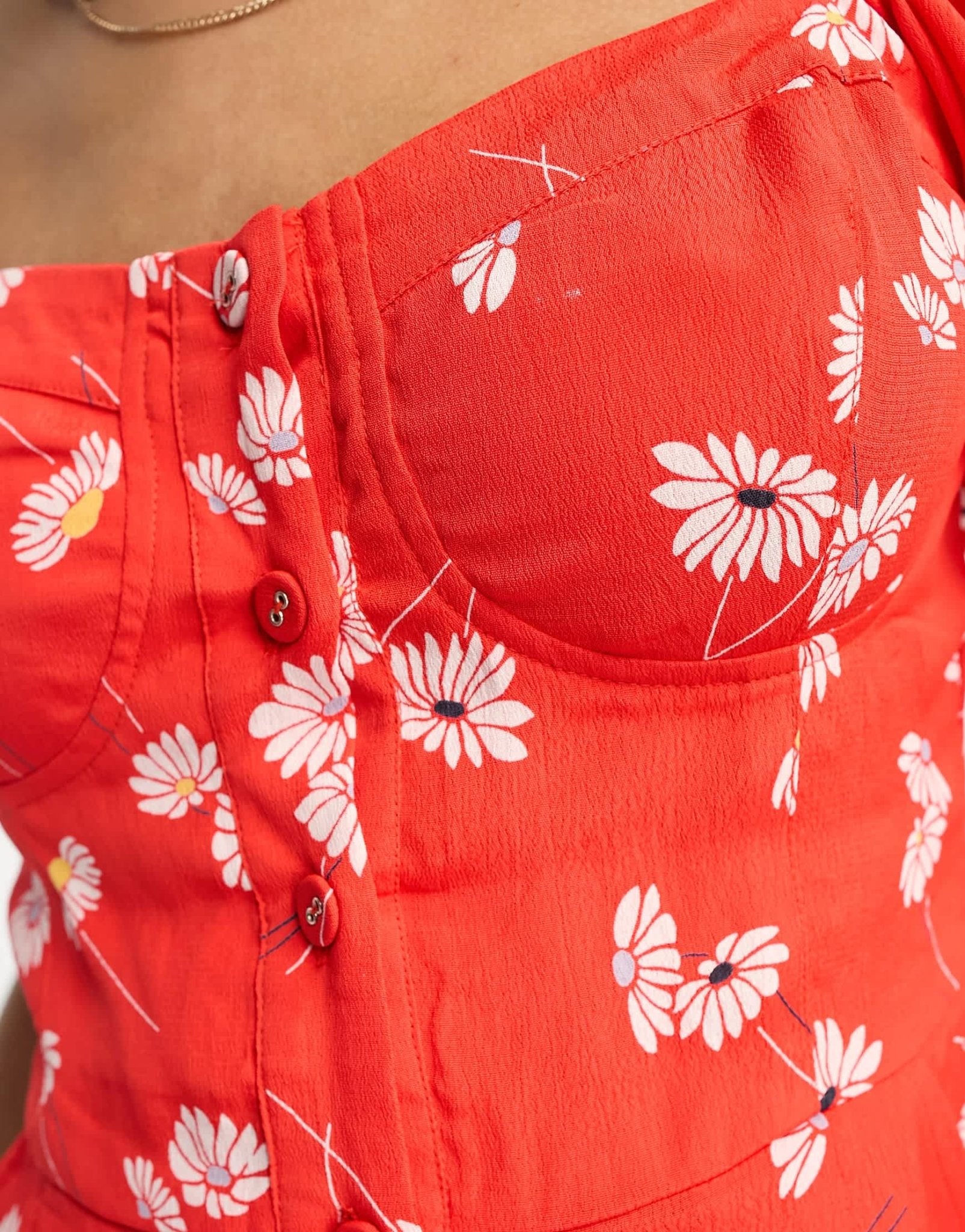 ASOS DESIGN milkmaid playsuit in red daisy print - ASOS Sample Sale EU Store