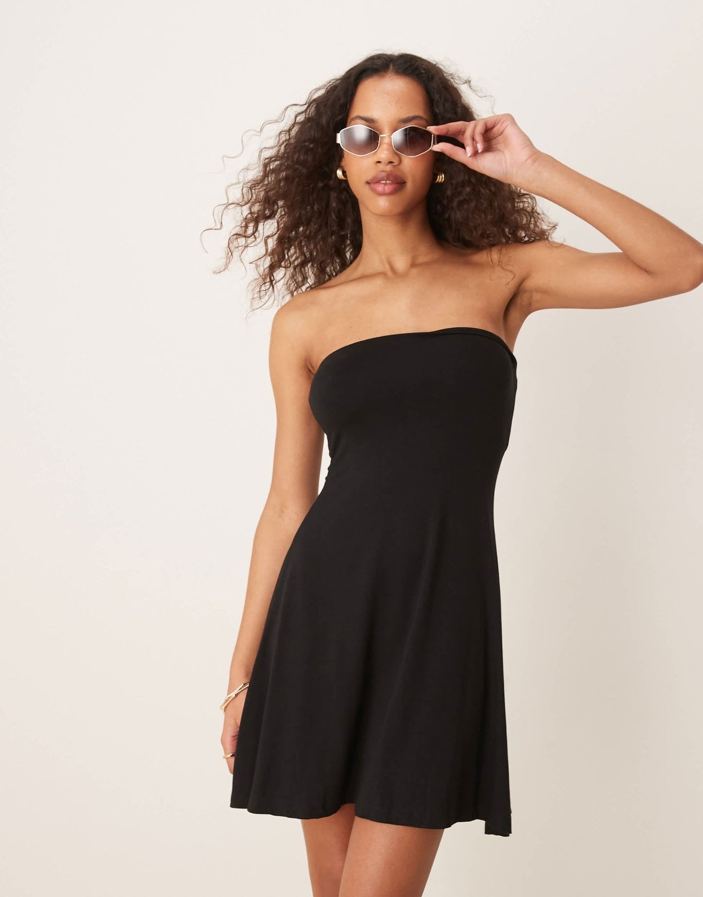 ASOS DESIGN mini bandeau dress with flare hem in black - ASOS Sample Sale EU Store