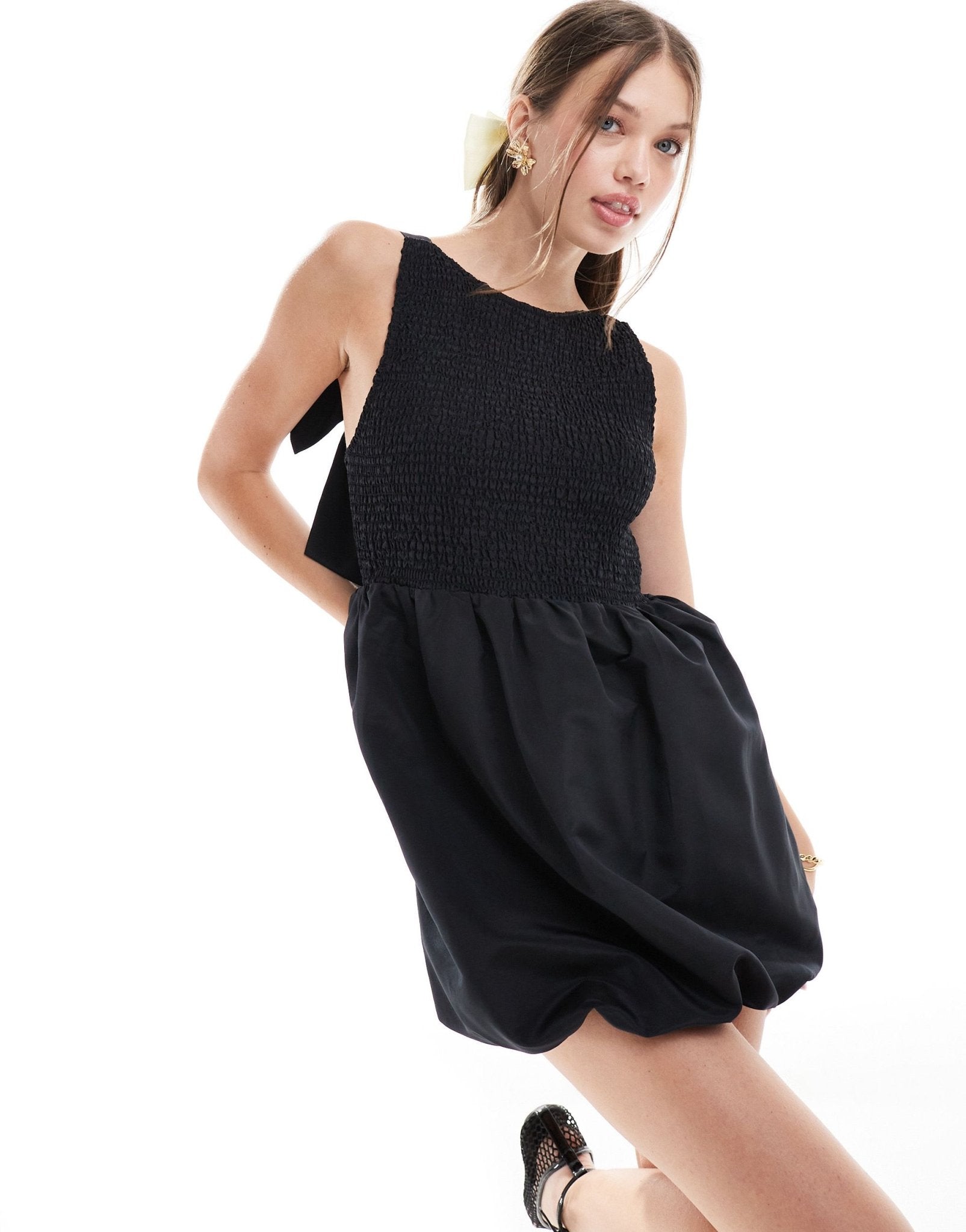 ASOS DESIGN mini bow back bubble hem dress in black - ASOS Sample Sale EU Store