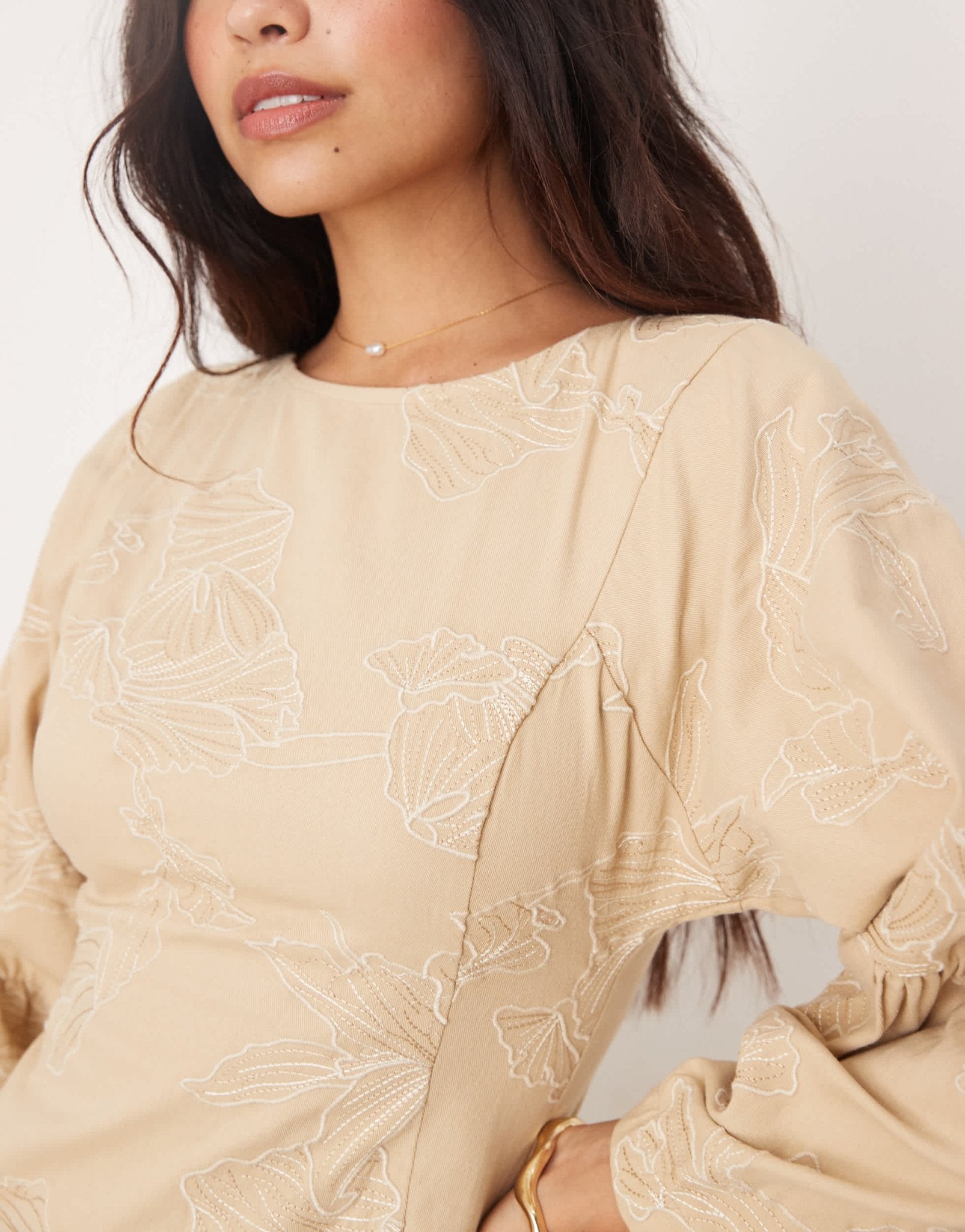 ASOS DESIGN mini embroidered twill dress in stone - ASOS Sample Sale EU Store