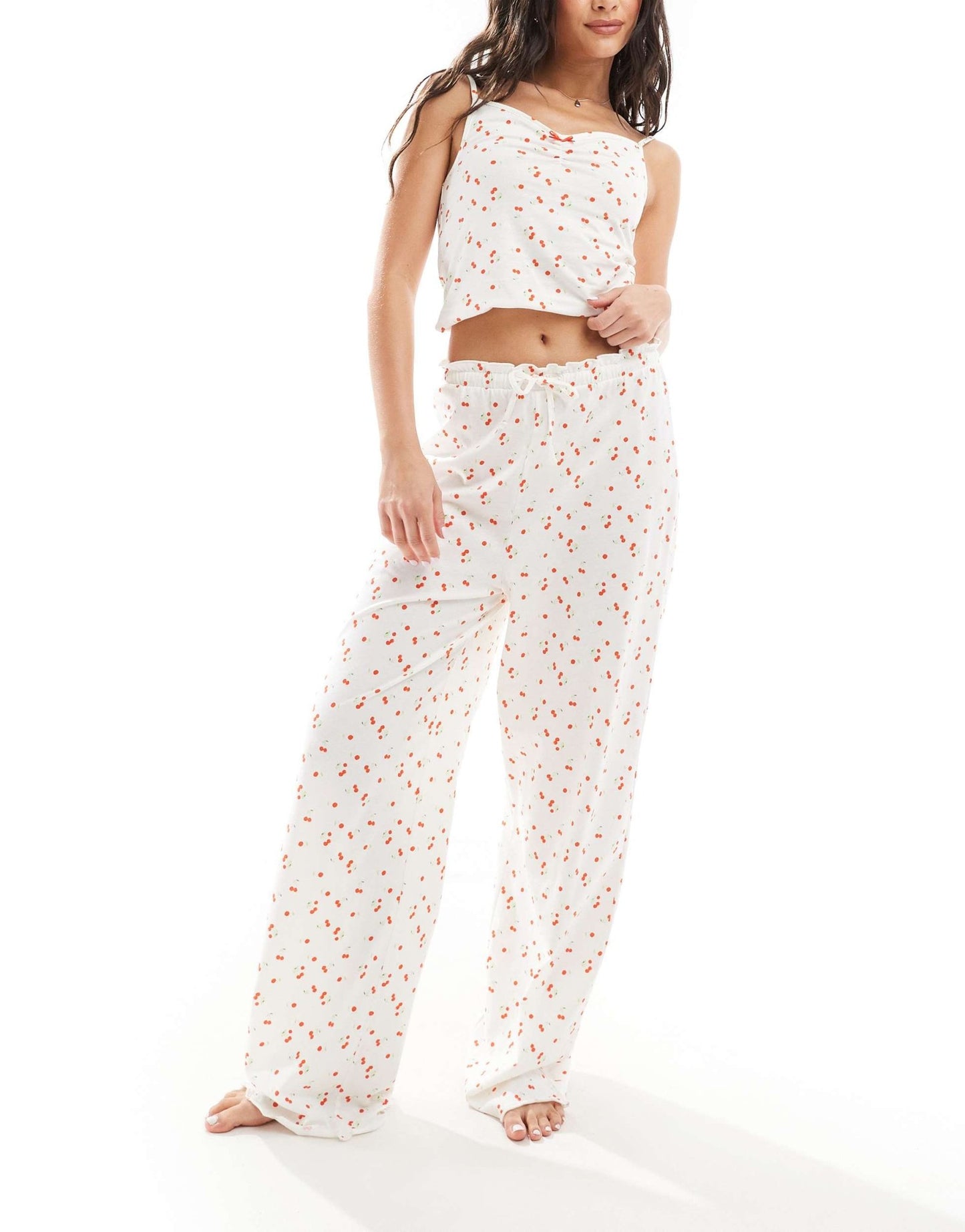 ASOS DESIGN mix & match cherry print&nbsp; frill edge cami vest pyjama top - ASOS Sample Sale EU Store