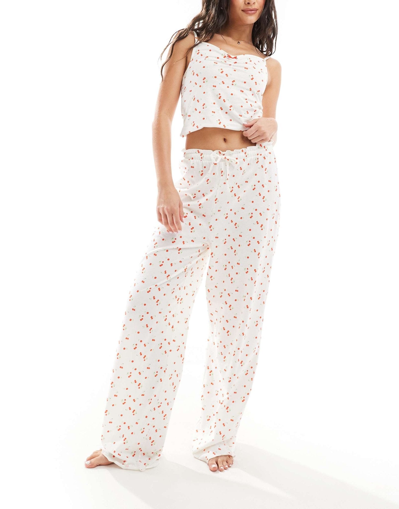 ASOS DESIGN mix & match cherry print&nbsp; frill edge cami vest pyjama top - ASOS Sample Sale EU Store