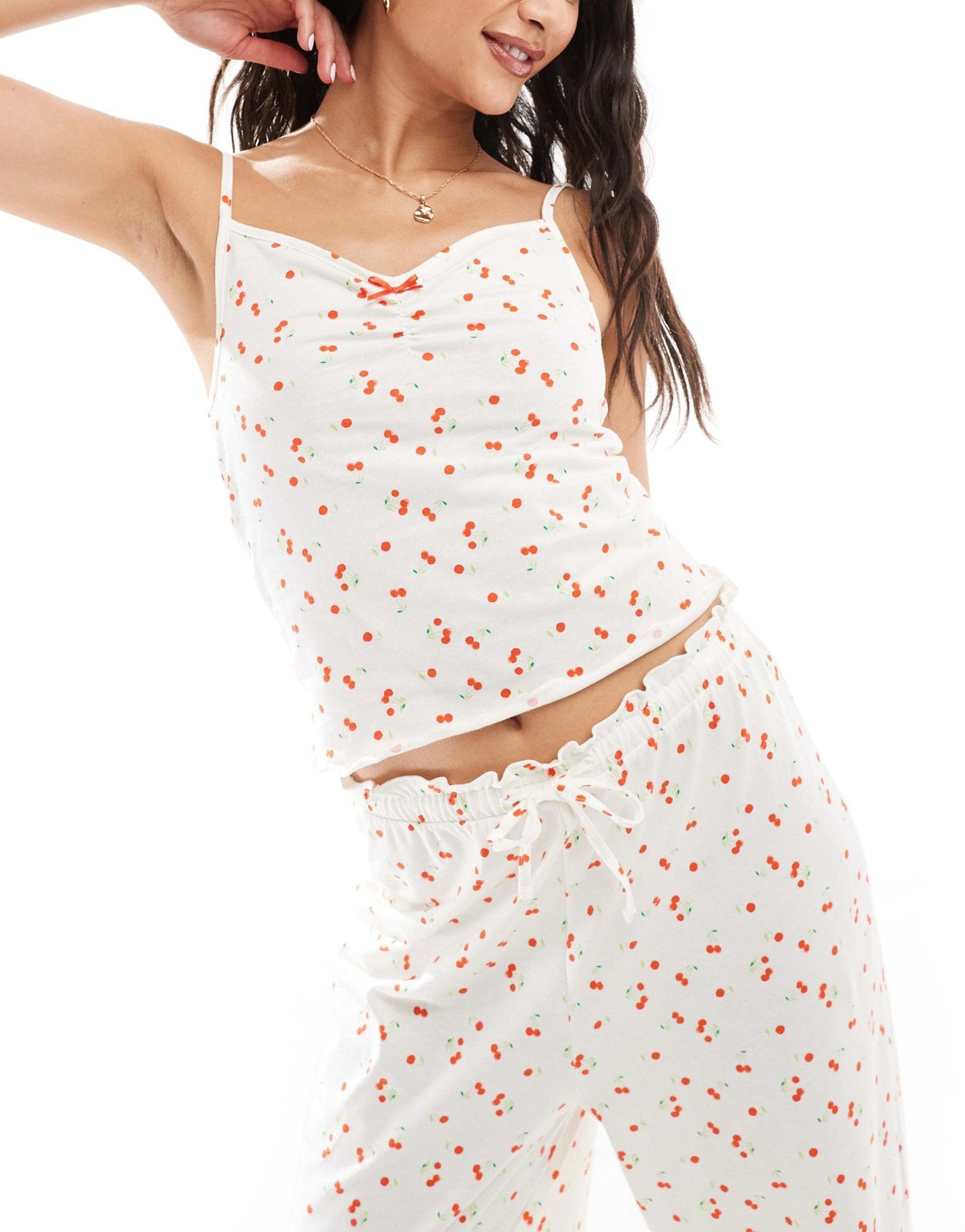 ASOS DESIGN mix & match cherry print&nbsp; frill edge cami vest pyjama top - ASOS Sample Sale EU Store