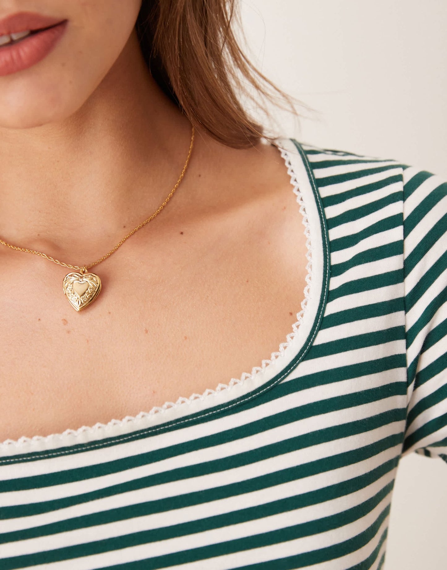 ASOS DESIGN mix & match fitted pyjama tee with picot trim in green stripe - ASOS Sample Sale EU Store