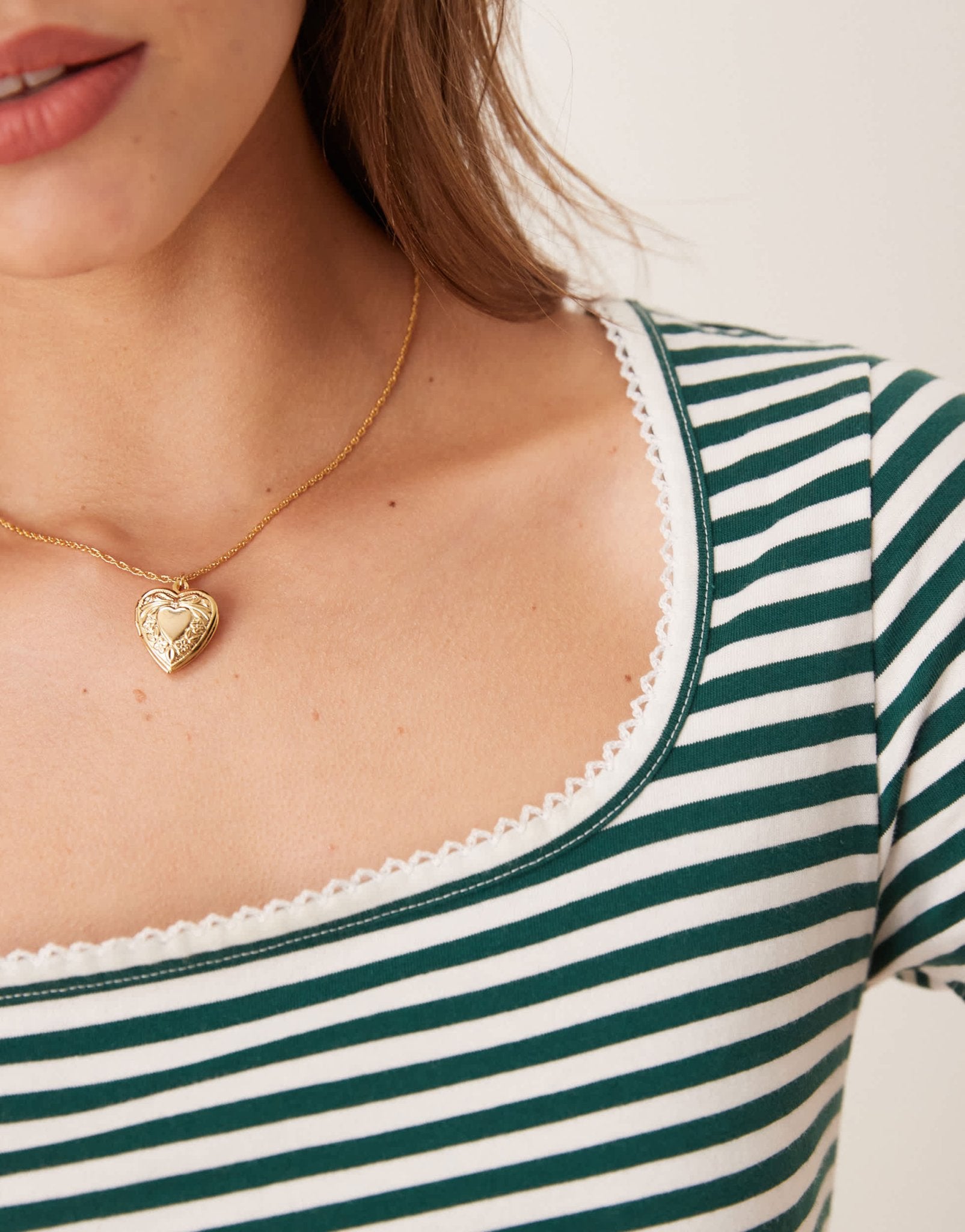 ASOS DESIGN mix & match fitted pyjama tee with picot trim in green stripe - ASOS Sample Sale EU Store