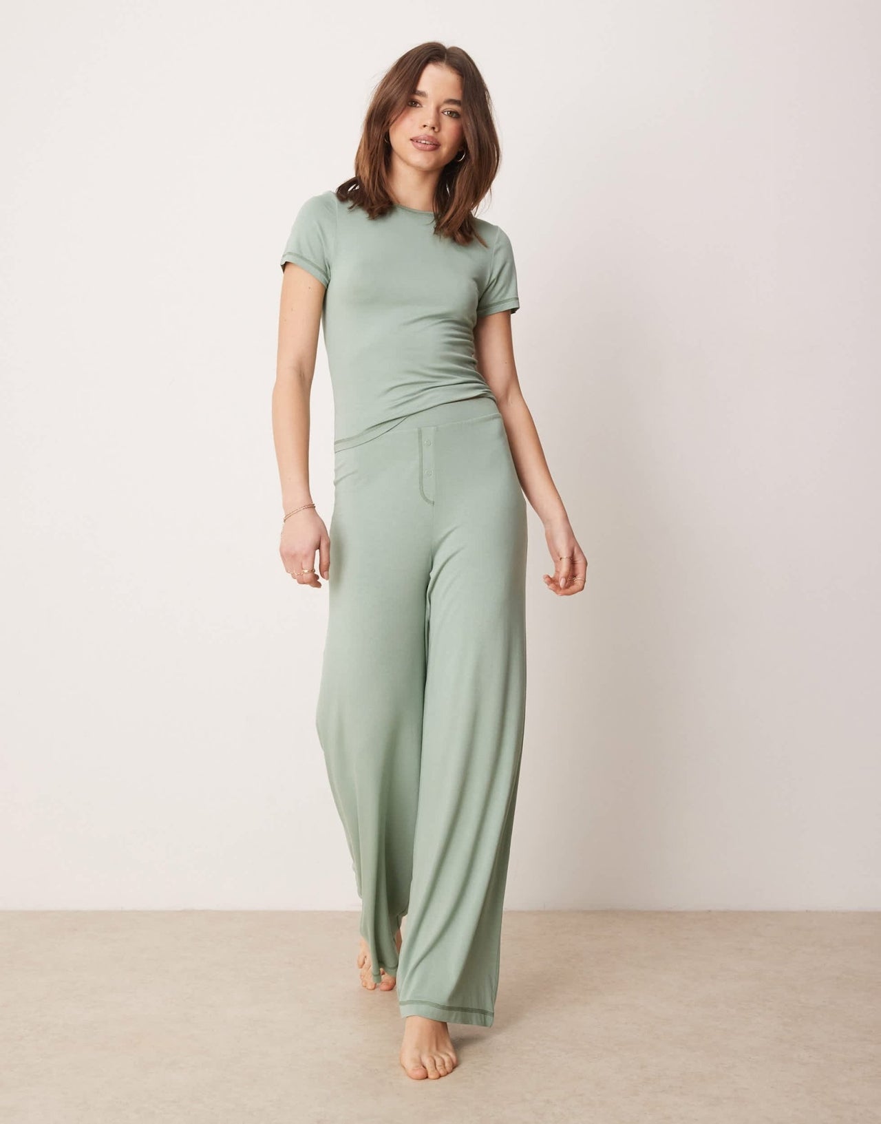 ASOS DESIGN mix & match super soft baby tee pyjama top in green - ASOS Sample Sale EU Store