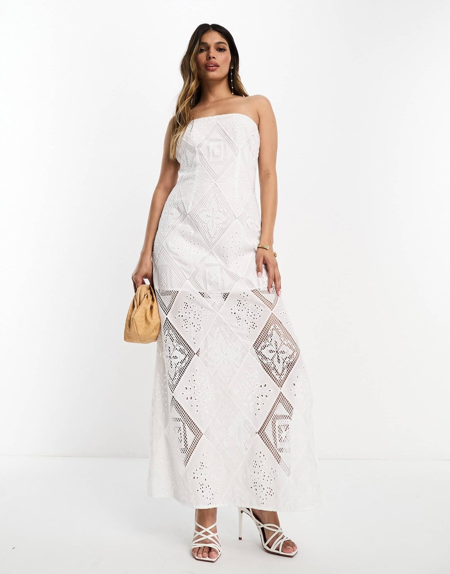 ASOS DESIGN mixed lace cutwork bandau midaxi dress in white - ASOS Sample Sale EU Store