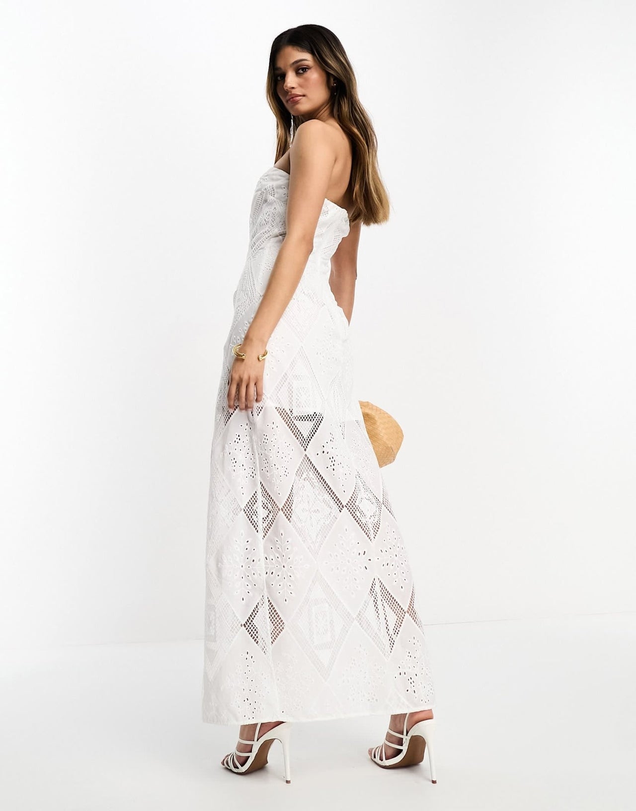 ASOS DESIGN mixed lace cutwork bandau midaxi dress in white - ASOS Sample Sale EU Store