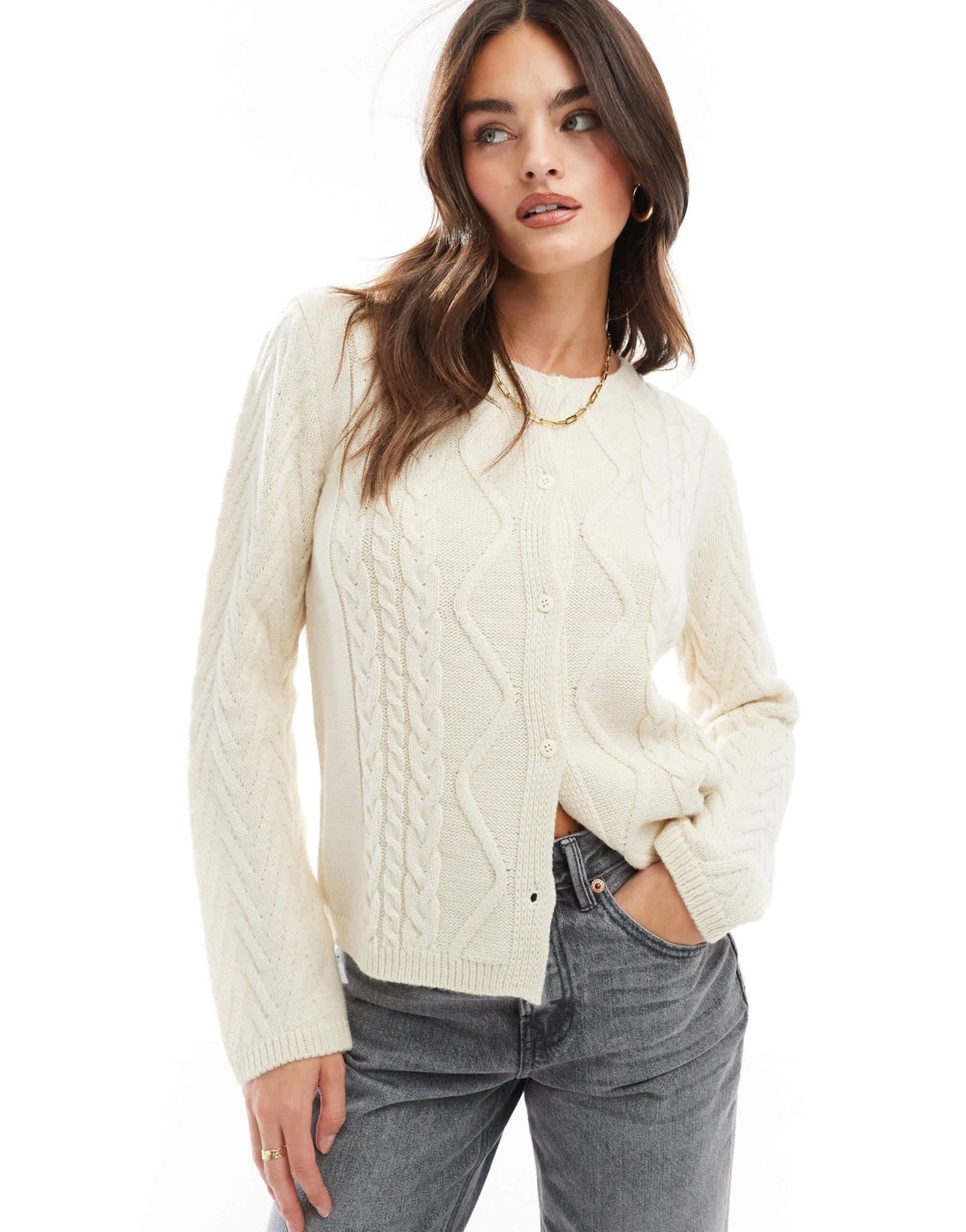 ASOS DESIGN mixed stitch knitted cardigan in cream - ASOS Sample Sale EU Store