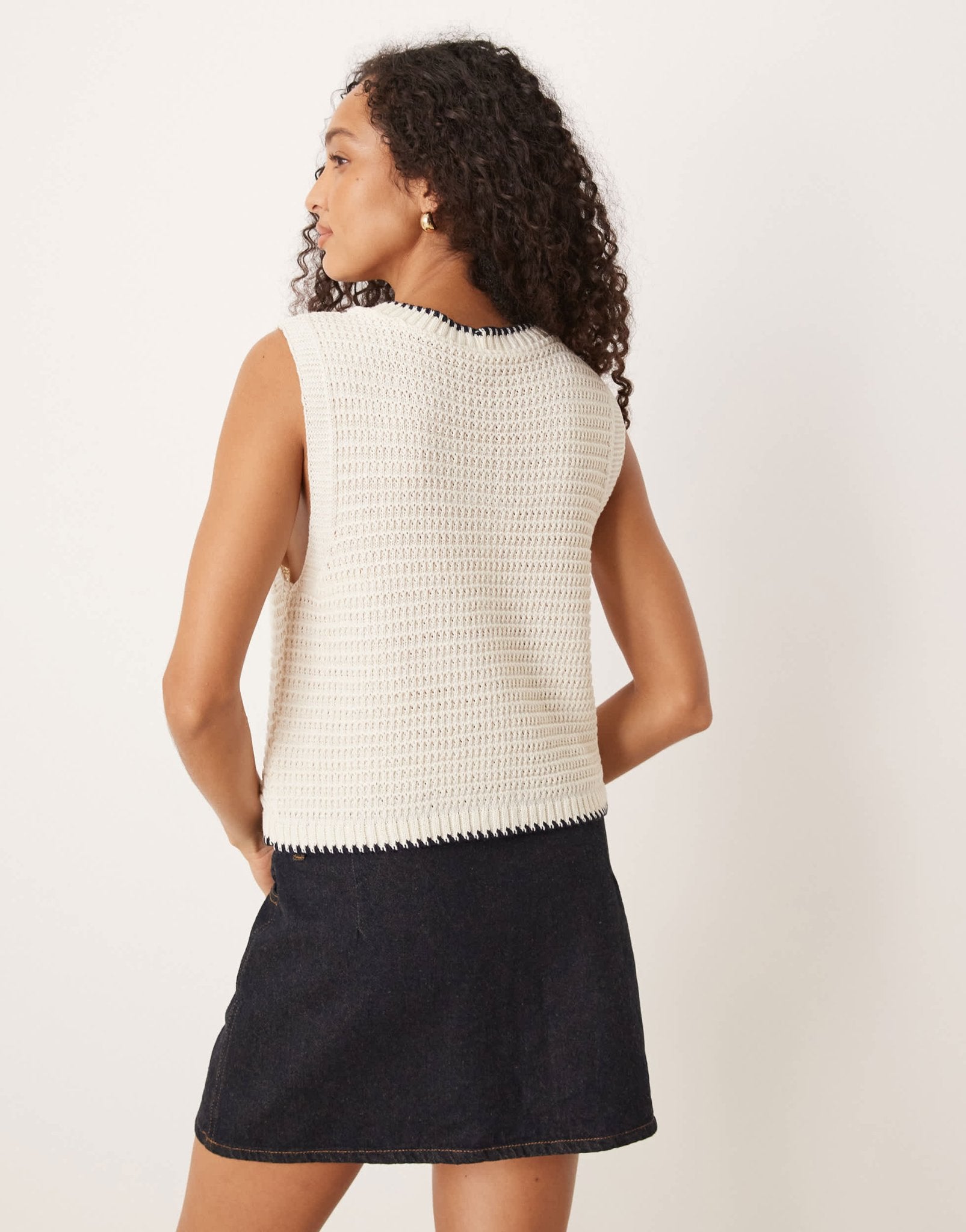 ASOS DESIGN mock crochet knitted button front tank in stone - ASOS Sample Sale EU Store