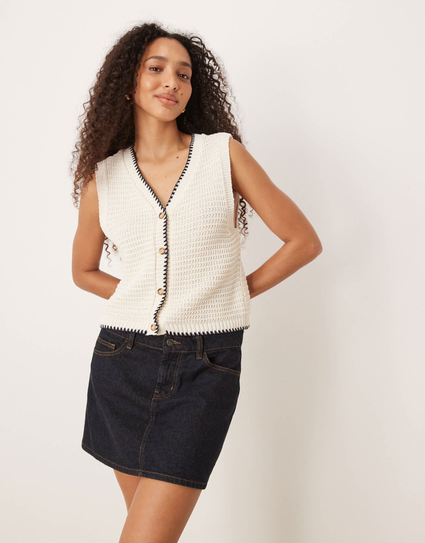 ASOS DESIGN mock crochet knitted button front tank in stone - ASOS Sample Sale EU Store