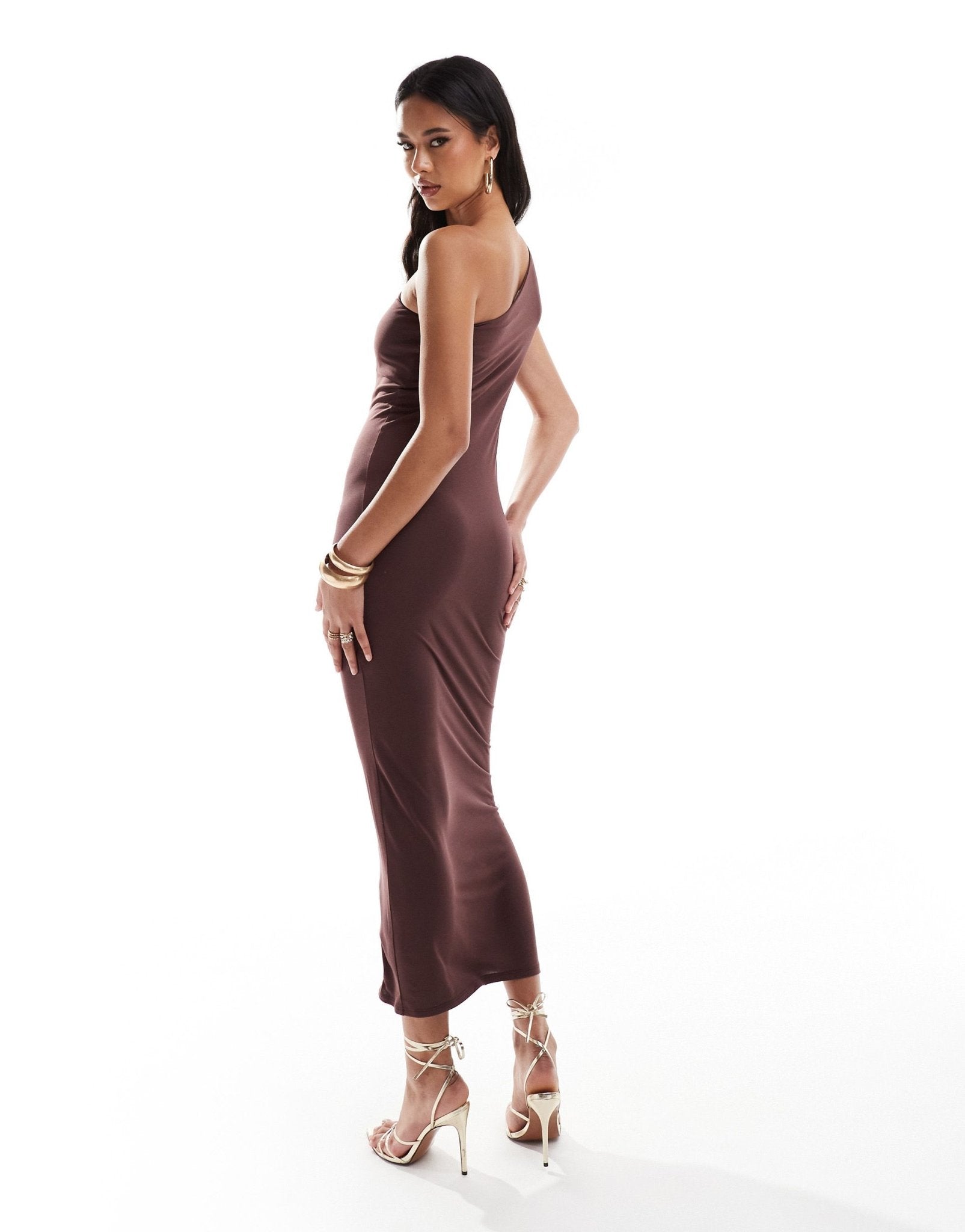 ASOS DESIGN modal one shoulder column midi dress in brown - ASOS Sample Sale EU Store