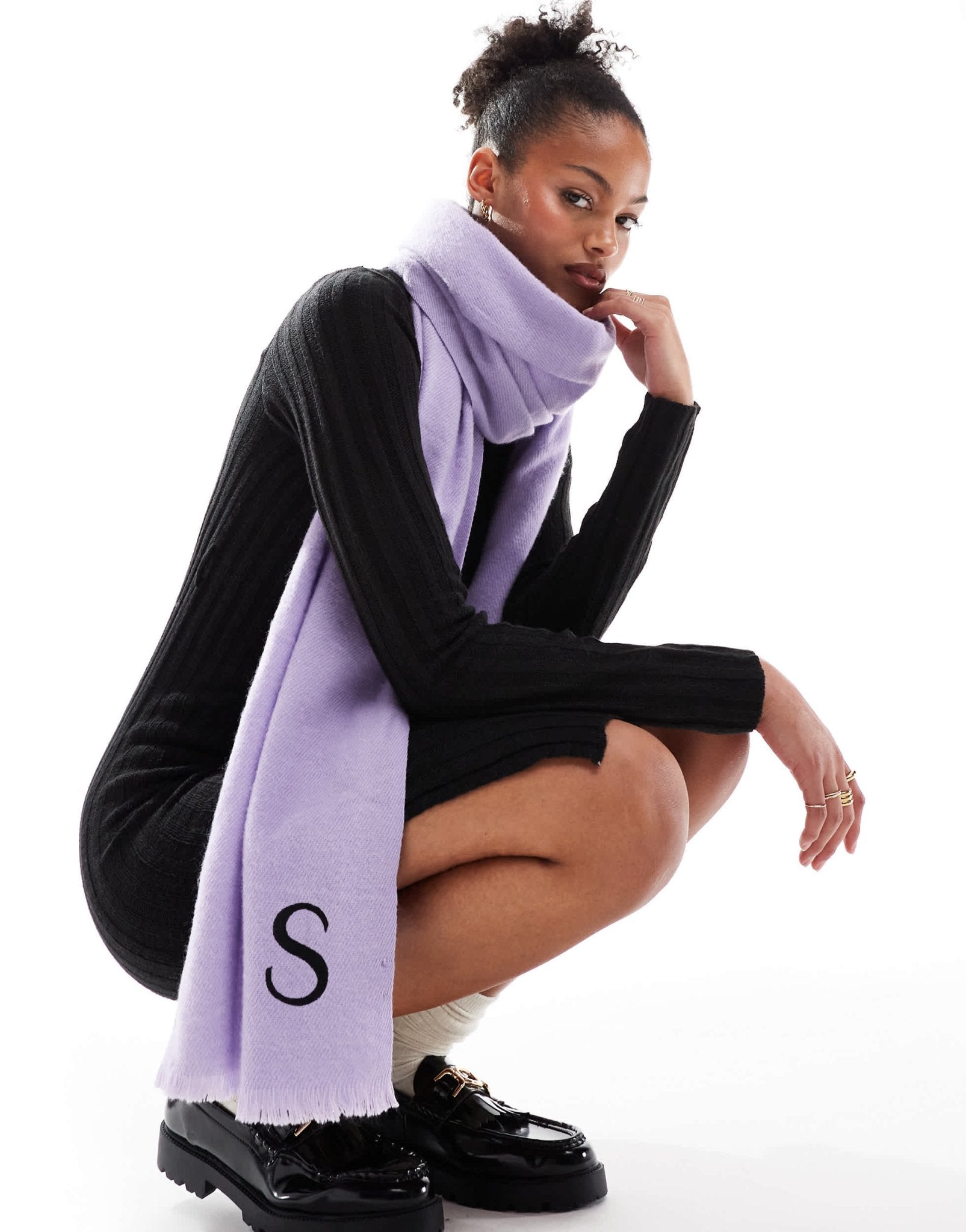 ASOS DESIGN monogram raw edge scarf with S initial in lilac - ASOS Sample Sale EU Store