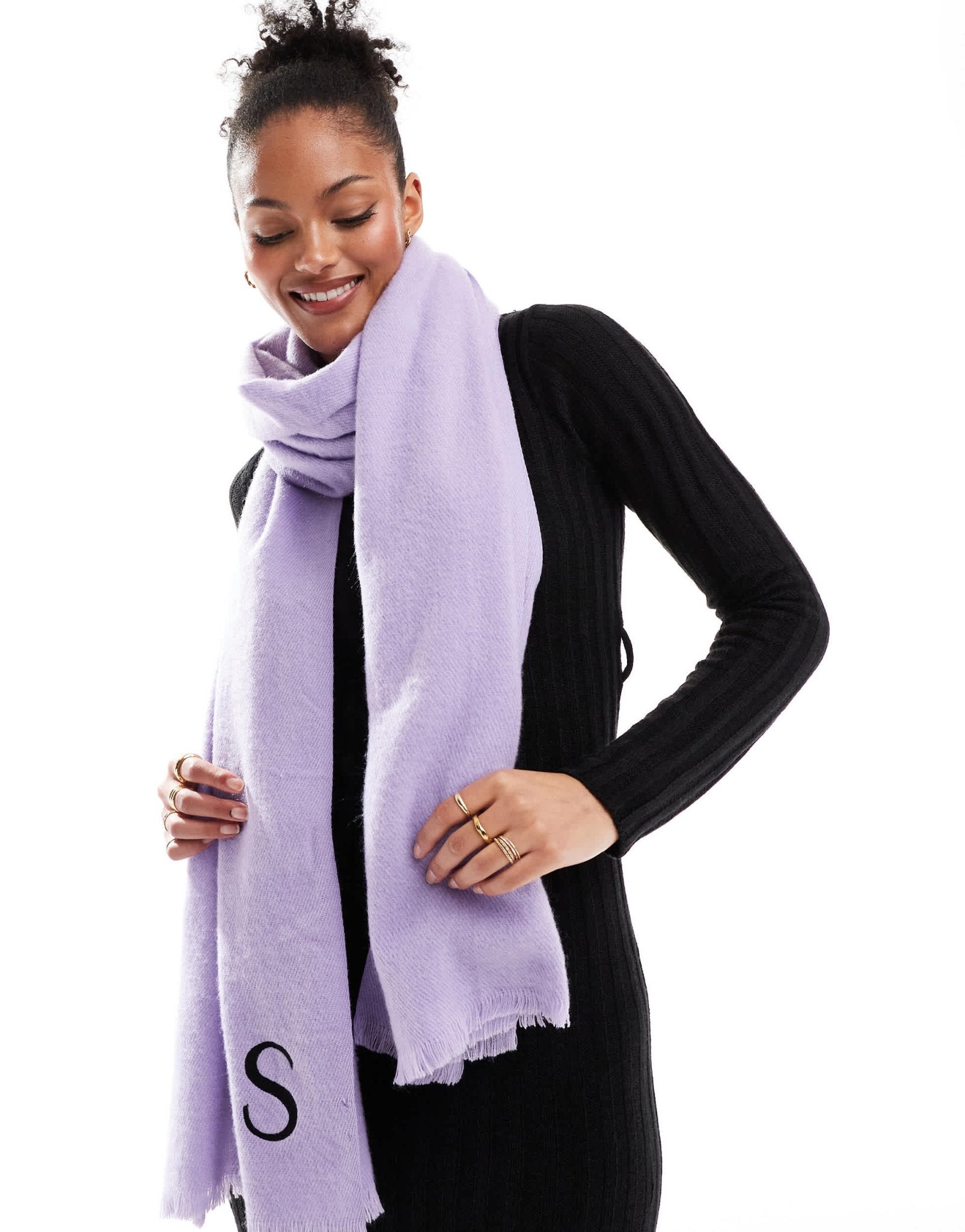 ASOS DESIGN monogram raw edge scarf with S initial in lilac - ASOS Sample Sale EU Store