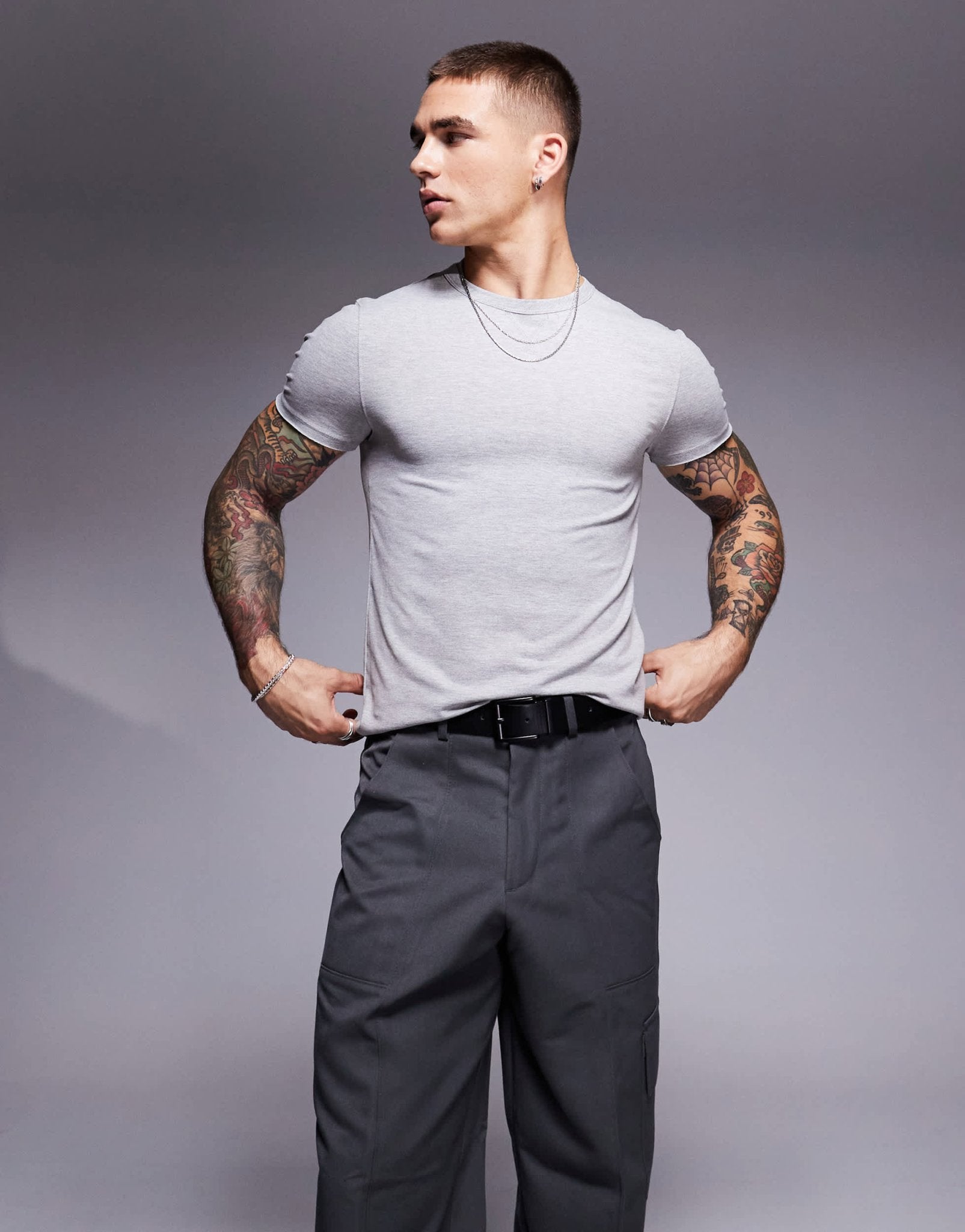 ASOS DESIGN muscle fit cropped t-shirt with cap sleeve in grey marl - ASOS Sample Sale EU Store