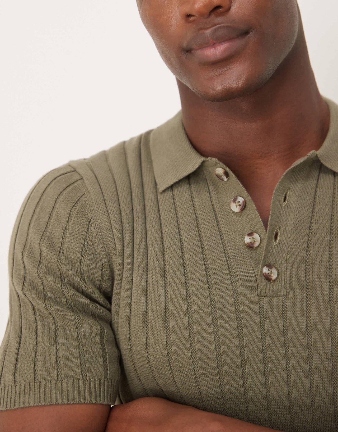 ASOS DESIGN muscle fit knitted rib polo t-shirt in khaki - ASOS Sample Sale EU Store