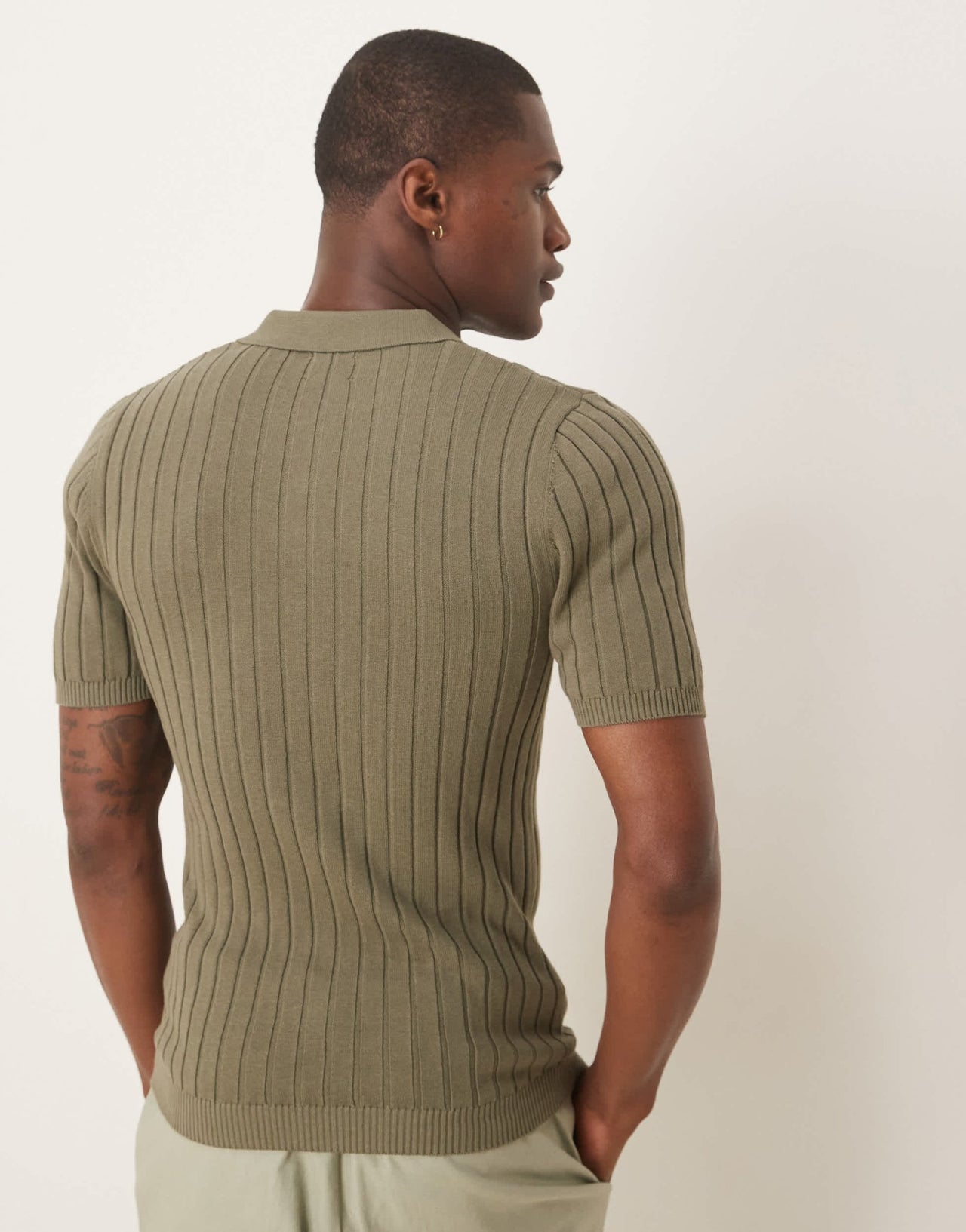 ASOS DESIGN muscle fit knitted rib polo t-shirt in khaki - ASOS Sample Sale EU Store