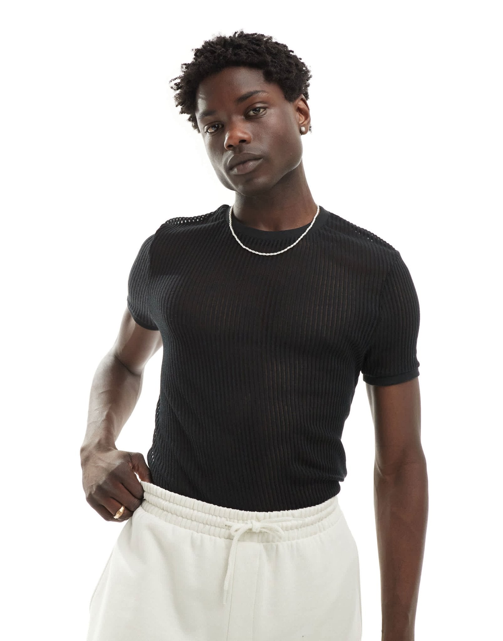 ASOS DESIGN muscle fit mesh t-shirt in black stripe - ASOS Sample Sale EU Store