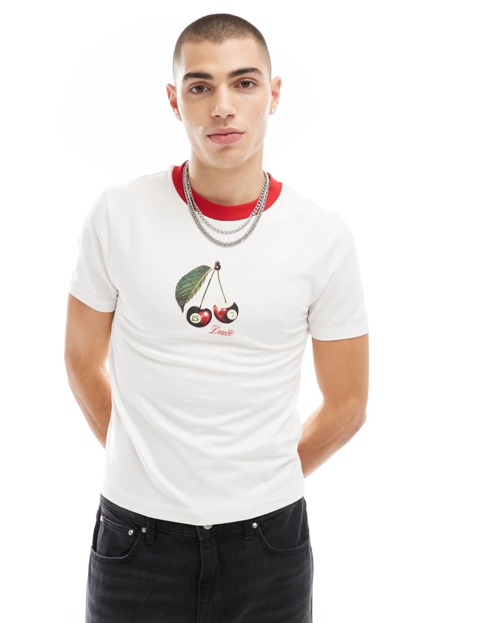 ASOS DESIGN muscle fit ringer t-shirt with sports chest print in white - ASOS Sample Sale EU Store