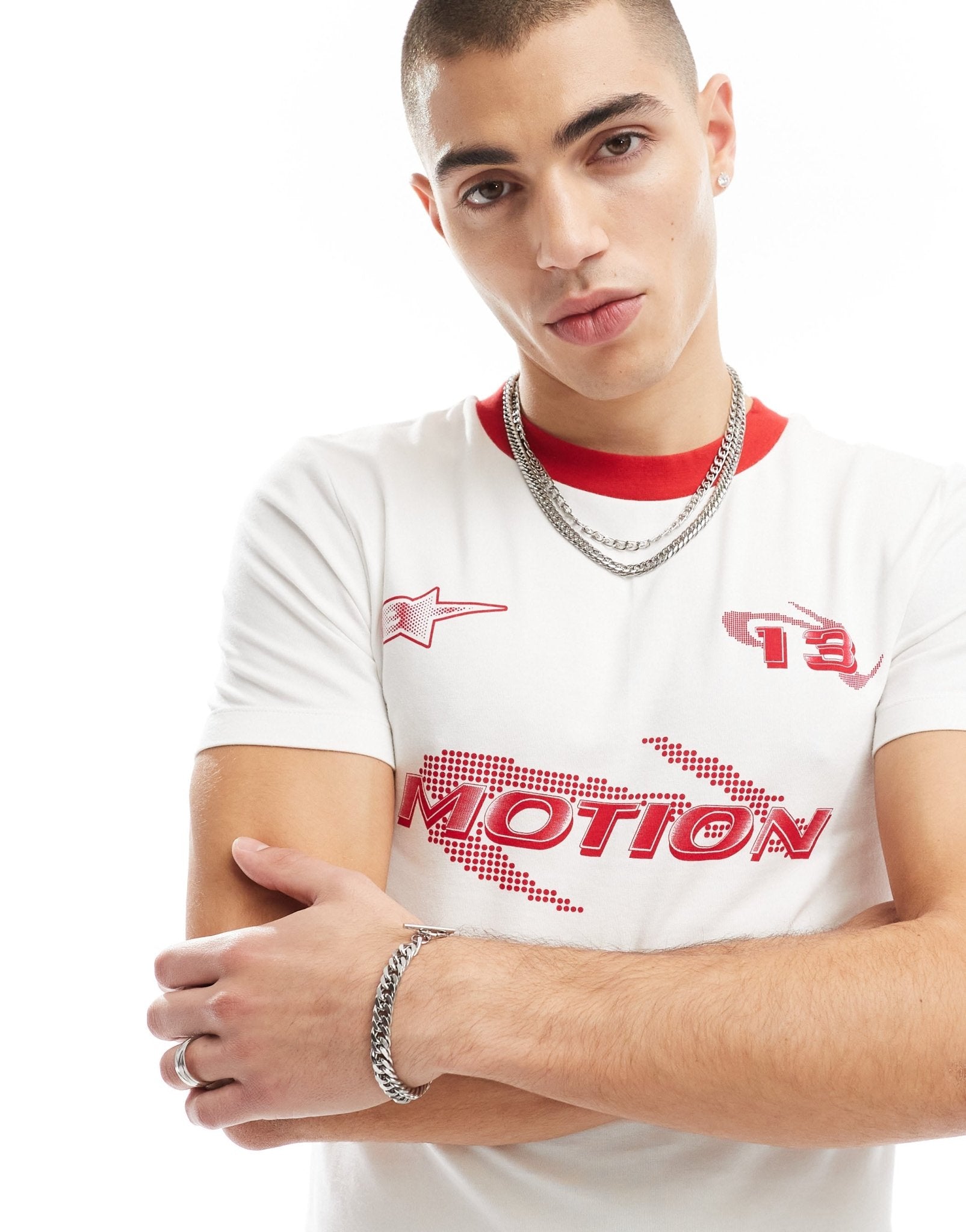 ASOS DESIGN muscle fit ringer t-shirt with sports front print in white - ASOS Sample Sale EU Store