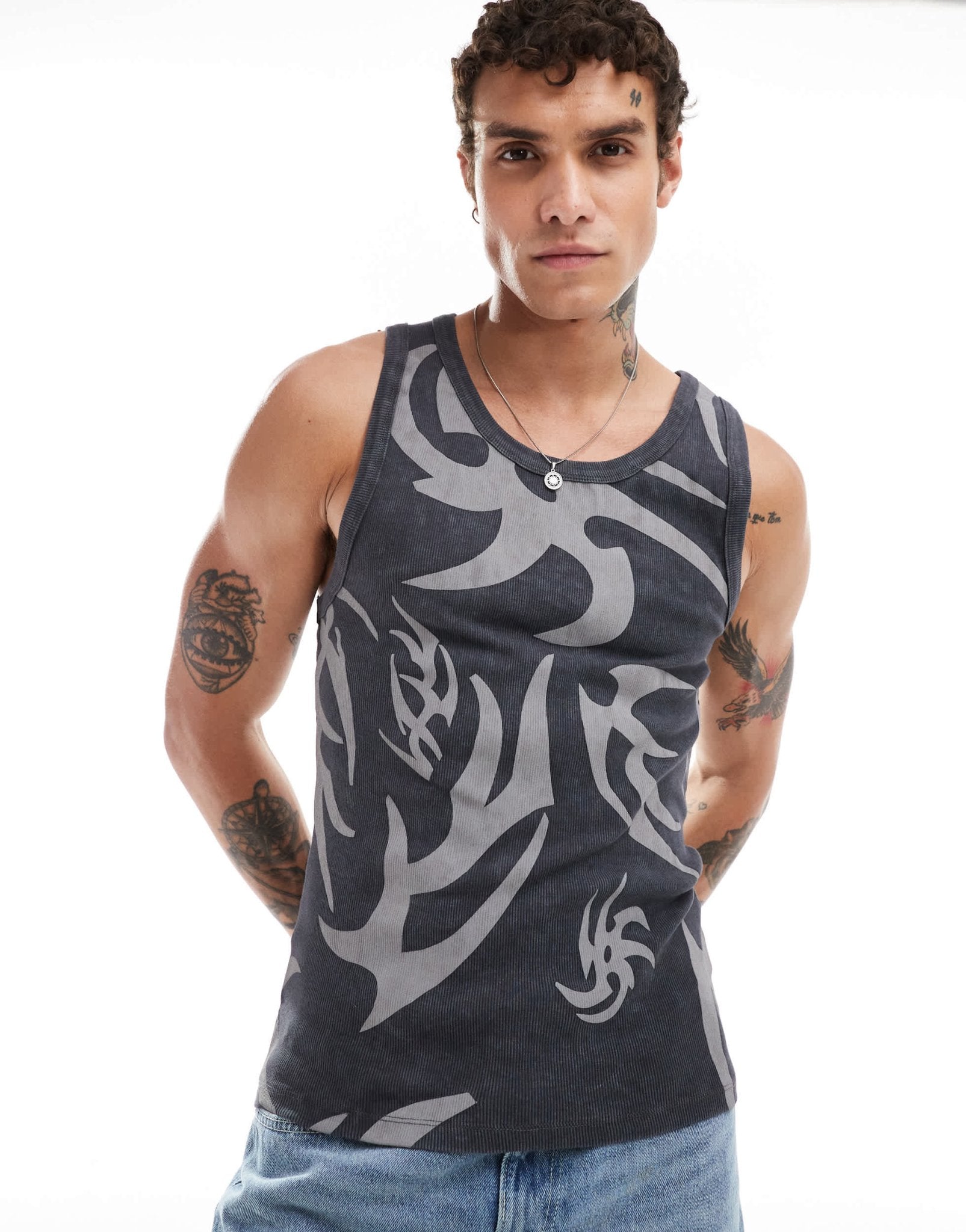 ASOS DESIGN muscle fit vest in black grunge AOP mesh - ASOS Sample Sale EU Store