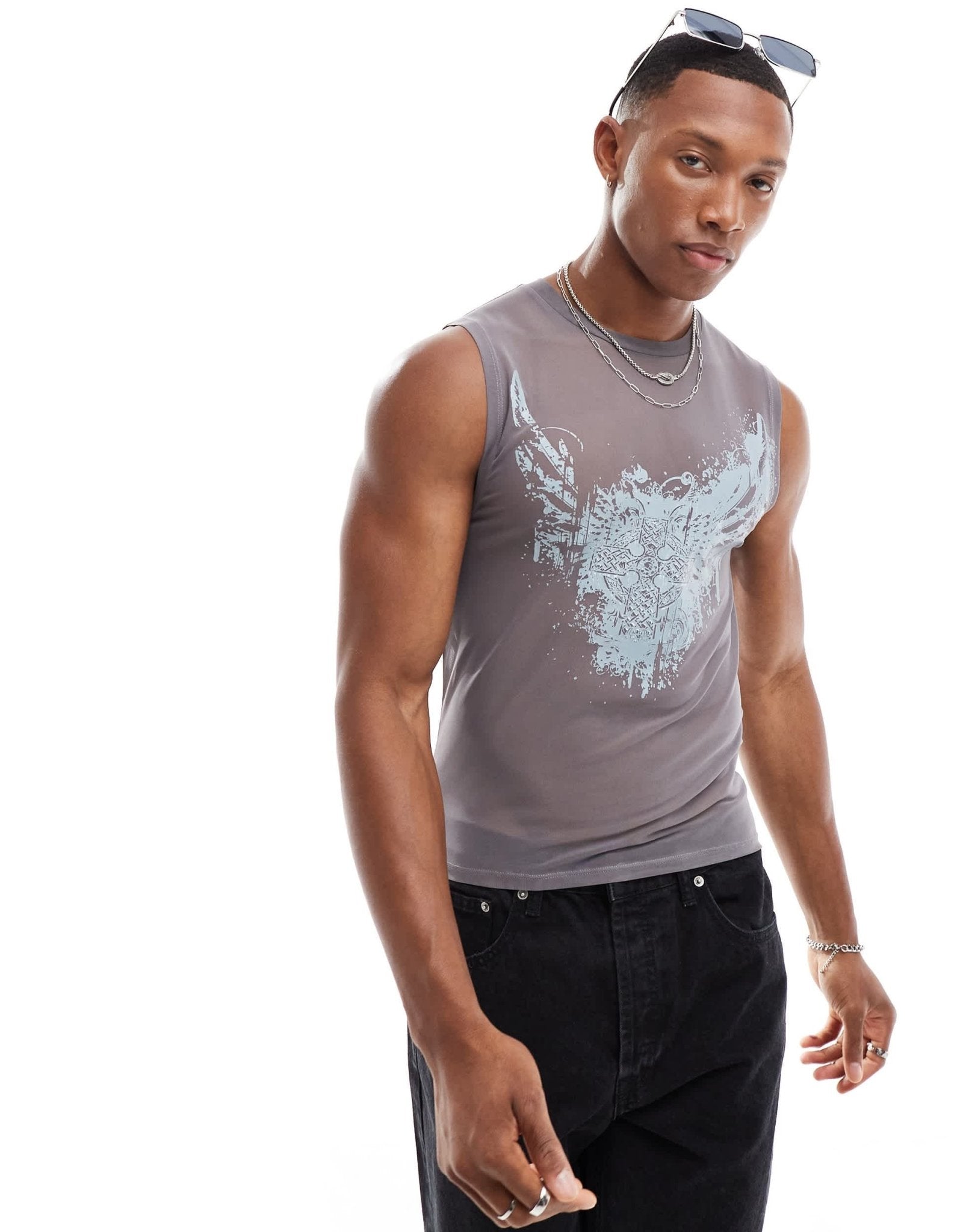 ASOS DESIGN muscle fit vest in grey power mesh with grunge print - ASOS Sample Sale EU Store