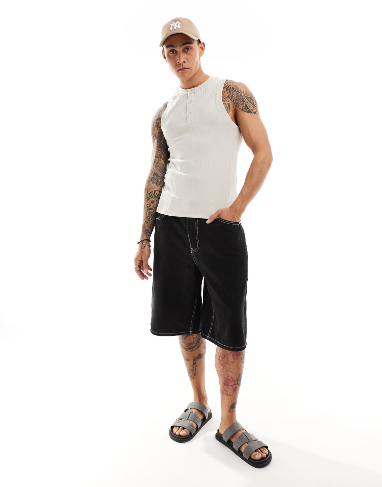 ASOS DESIGN muscle fit vest with henley neck in stone - ASOS Sample Sale EU Store