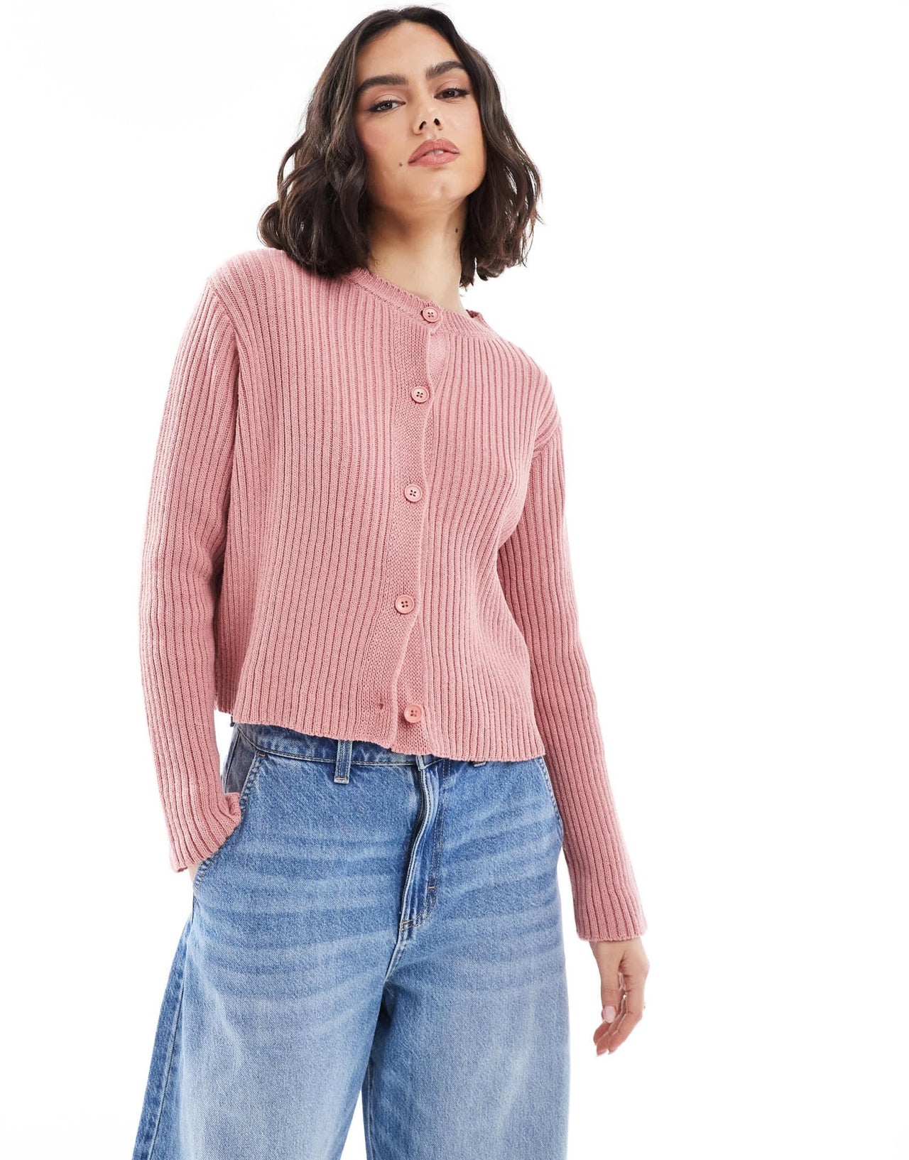 ASOS DESIGN neat fit knitted cardigan in pink - ASOS Sample Sale EU Store