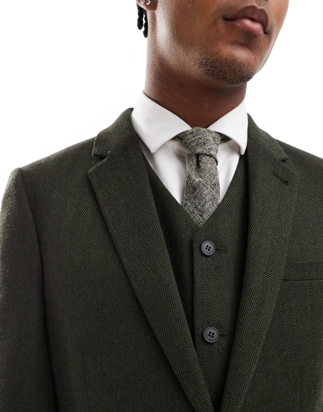 ASOS DESIGN new skinny suit jacket in wool blend olive green herringbone - ASOS Sample Sale EU Store
