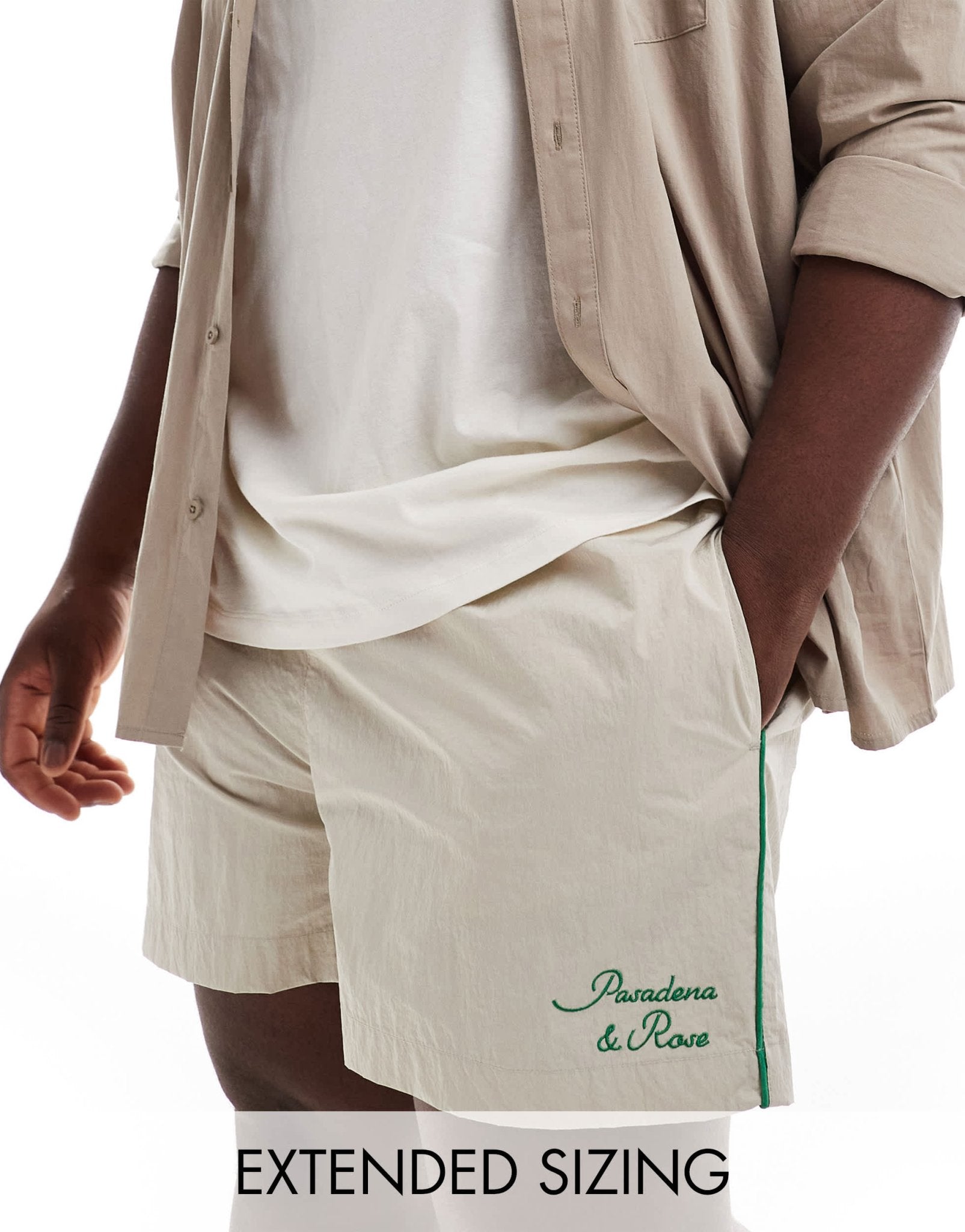 ASOS DESIGN nylon short in ecru with green piping - ASOS Sample Sale EU Store