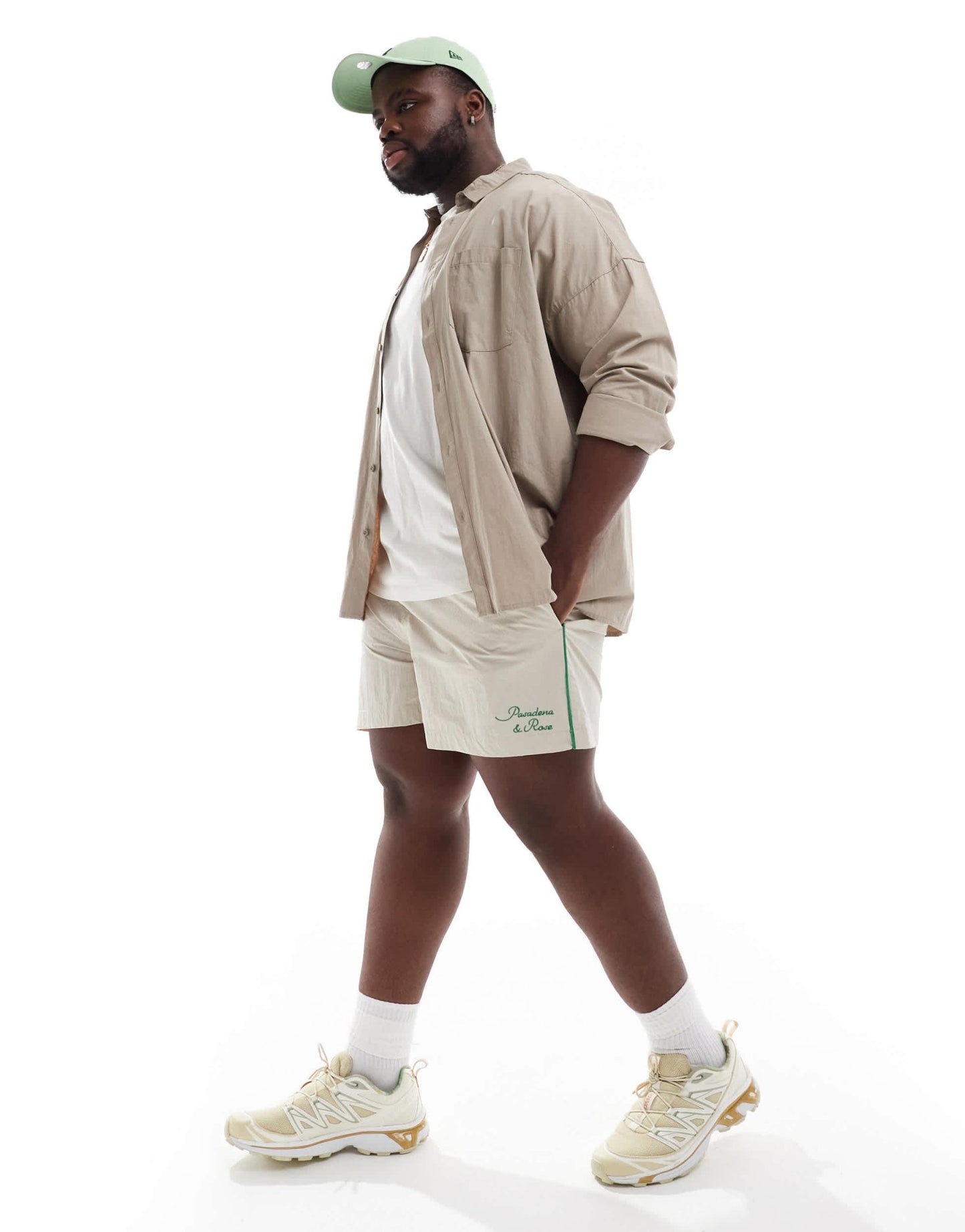 ASOS DESIGN nylon short in ecru with green piping - ASOS Sample Sale EU Store