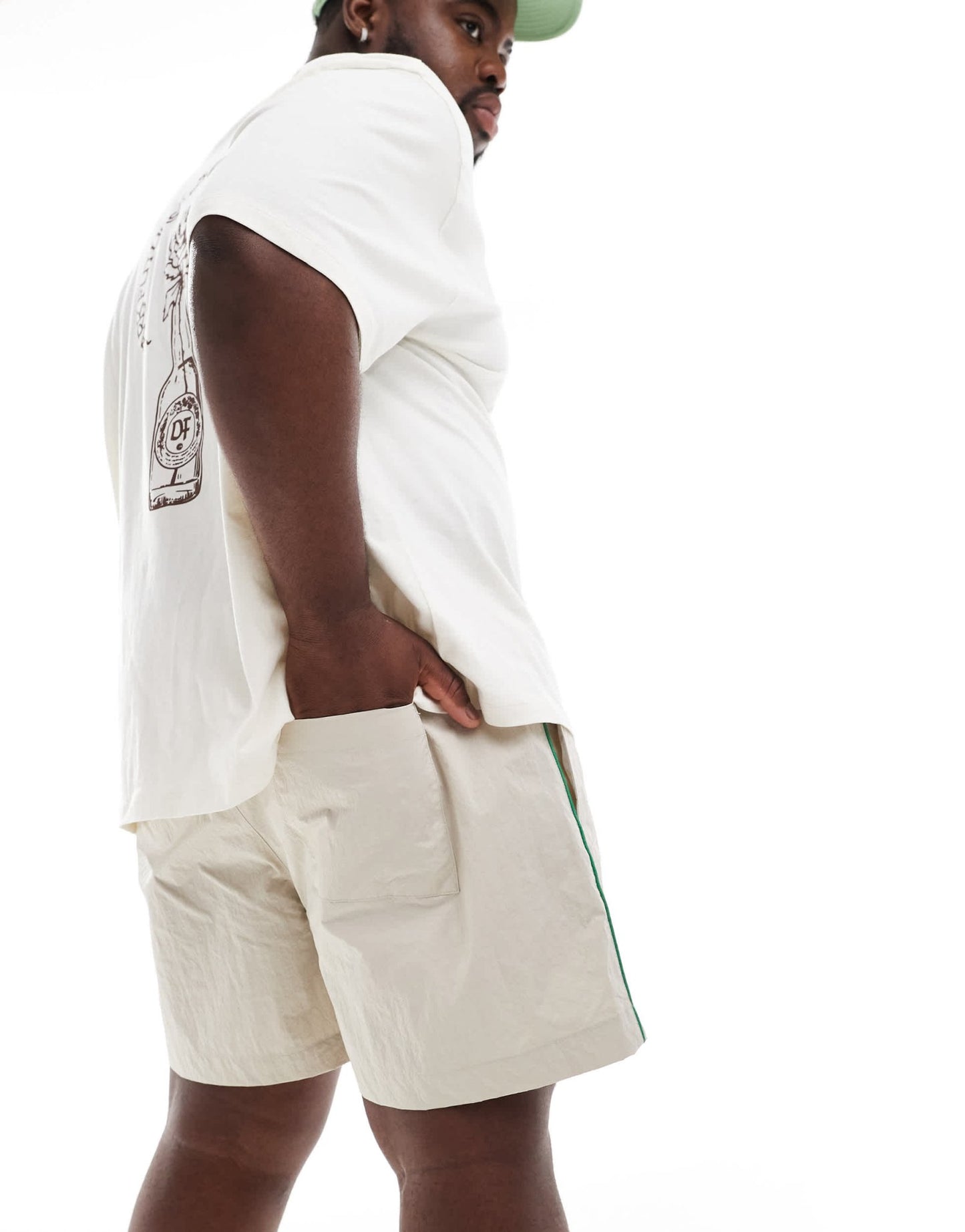 ASOS DESIGN nylon short in ecru with green piping - ASOS Sample Sale EU Store