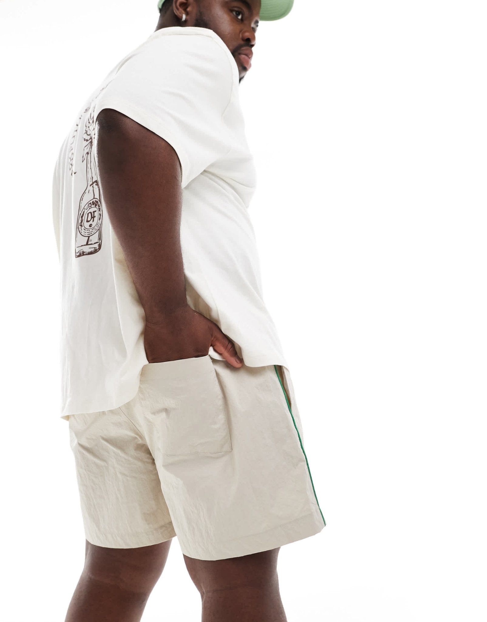 ASOS DESIGN nylon short in ecru with green piping - ASOS Sample Sale EU Store