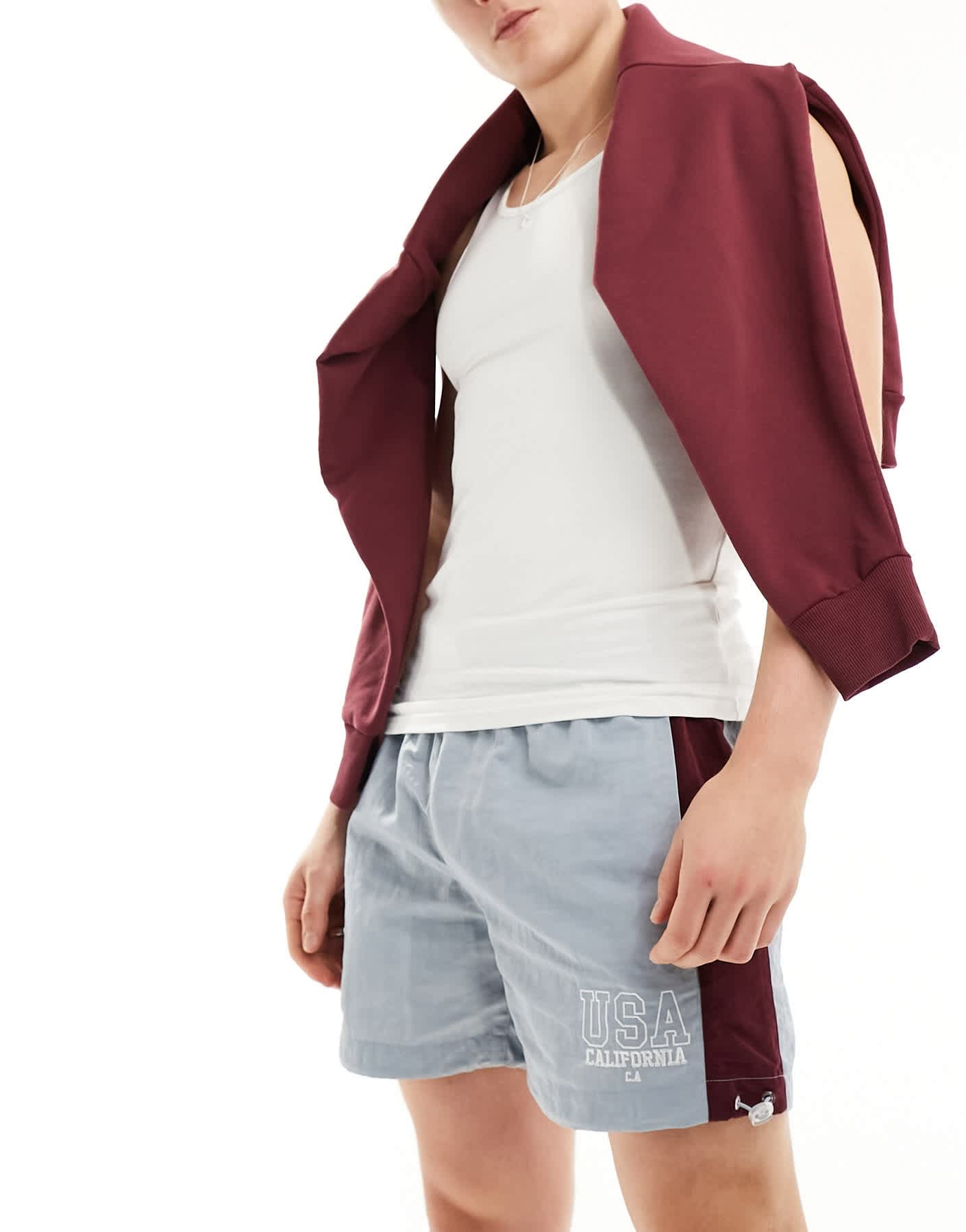 ASOS DESIGN nylon short with side stripe panel and embroidery in blue - ASOS Sample Sale EU Store
