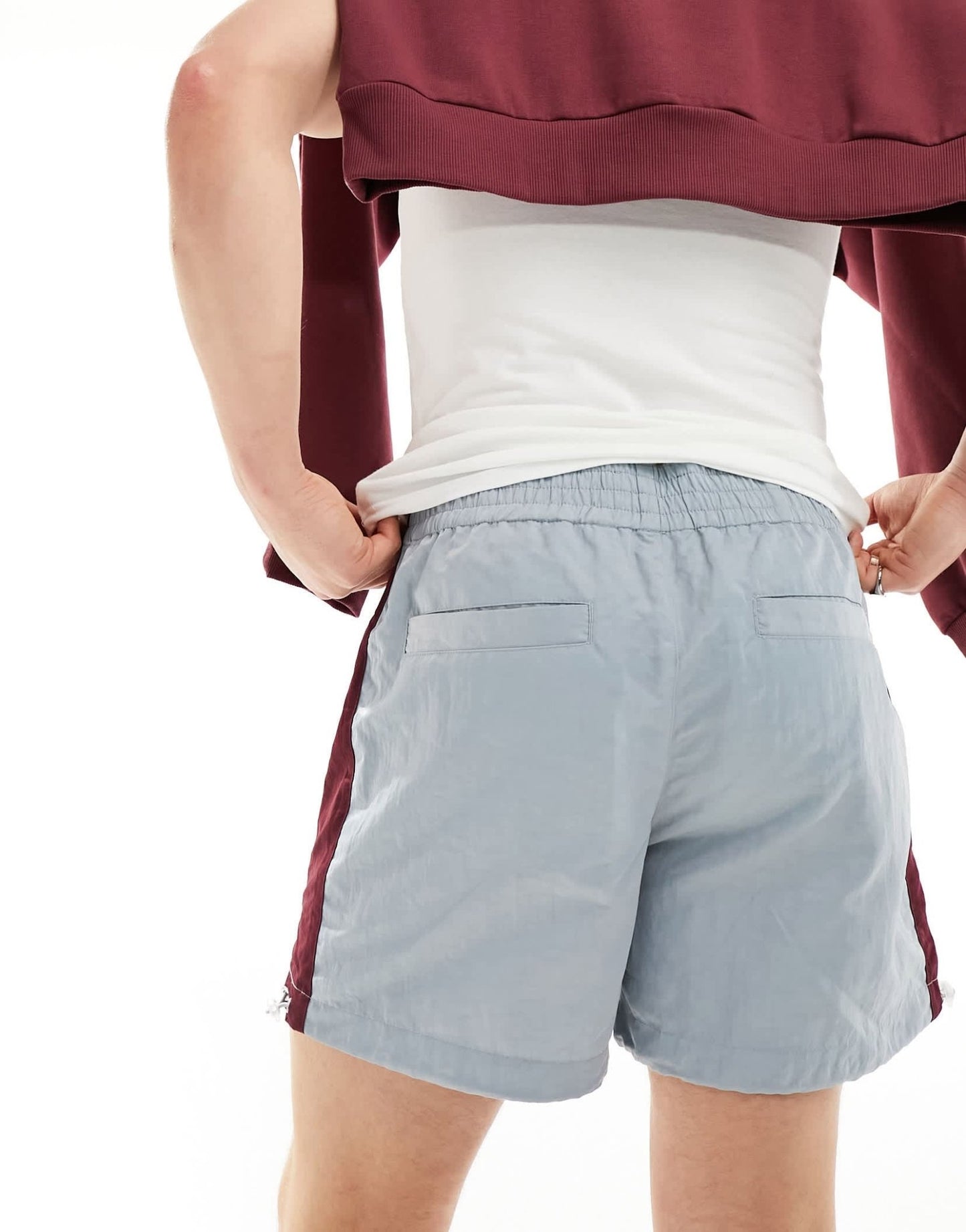 ASOS DESIGN nylon short with side stripe panel and embroidery in blue - ASOS Sample Sale EU Store