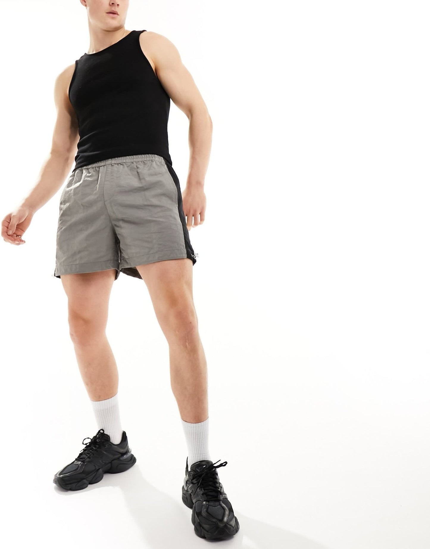 ASOS DESIGN nylon short with side stripe panel in grey - ASOS Sample Sale EU Store