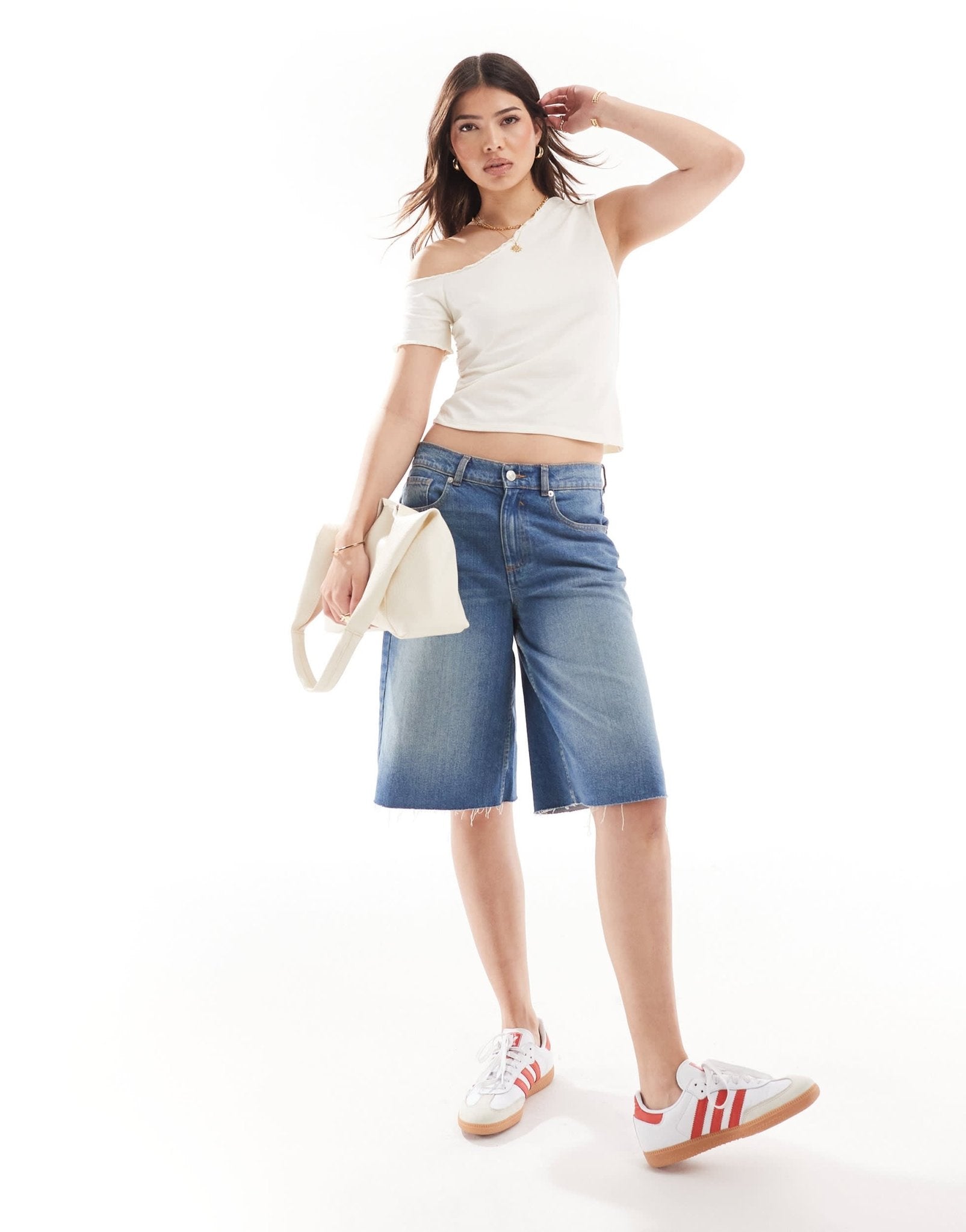 ASOS DESIGN off shoulder lettuce edge top in cream - ASOS Sample Sale EU Store