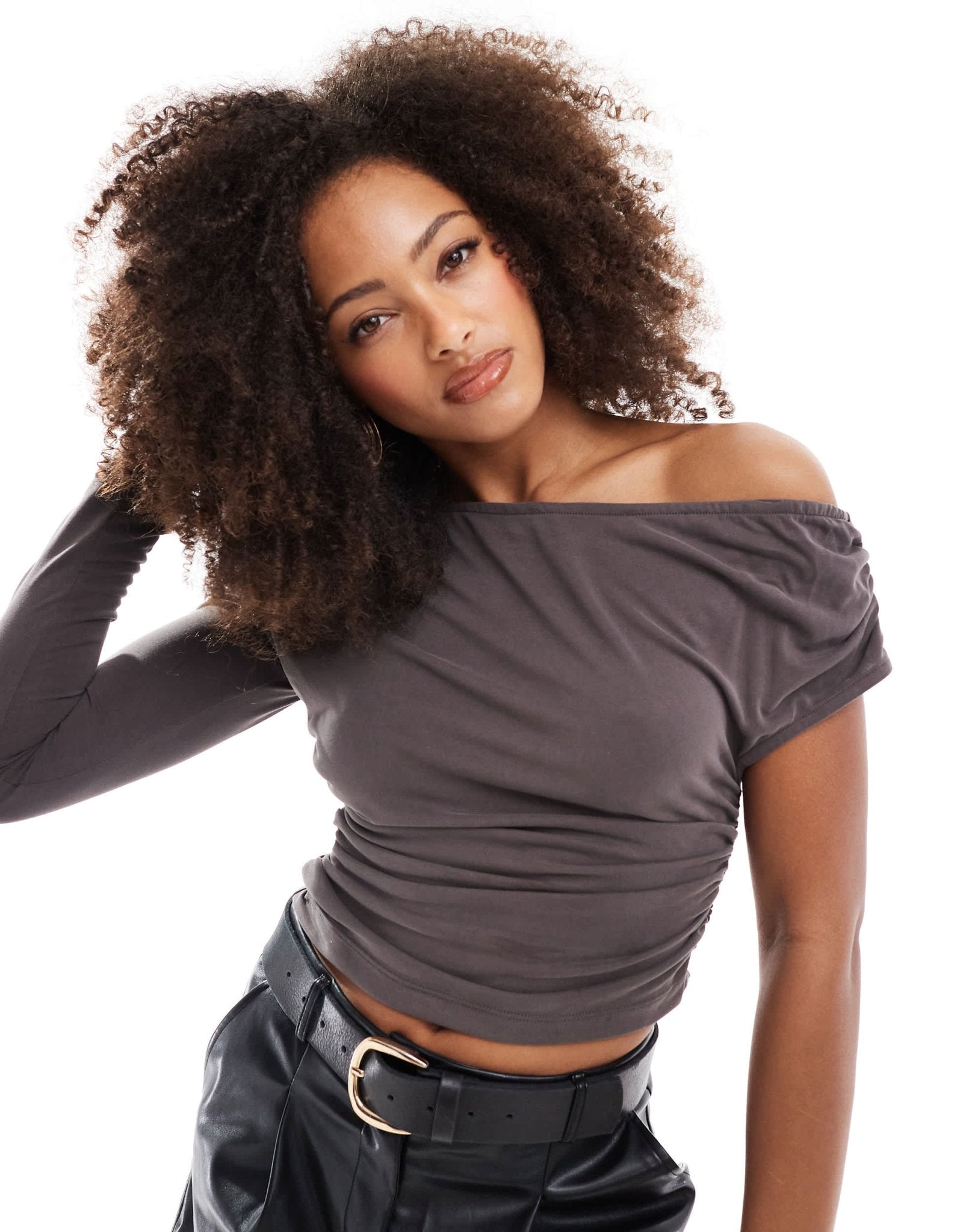 ASOS DESIGN one shoulder asymmetric top in dark grey - ASOS Sample Sale EU Store