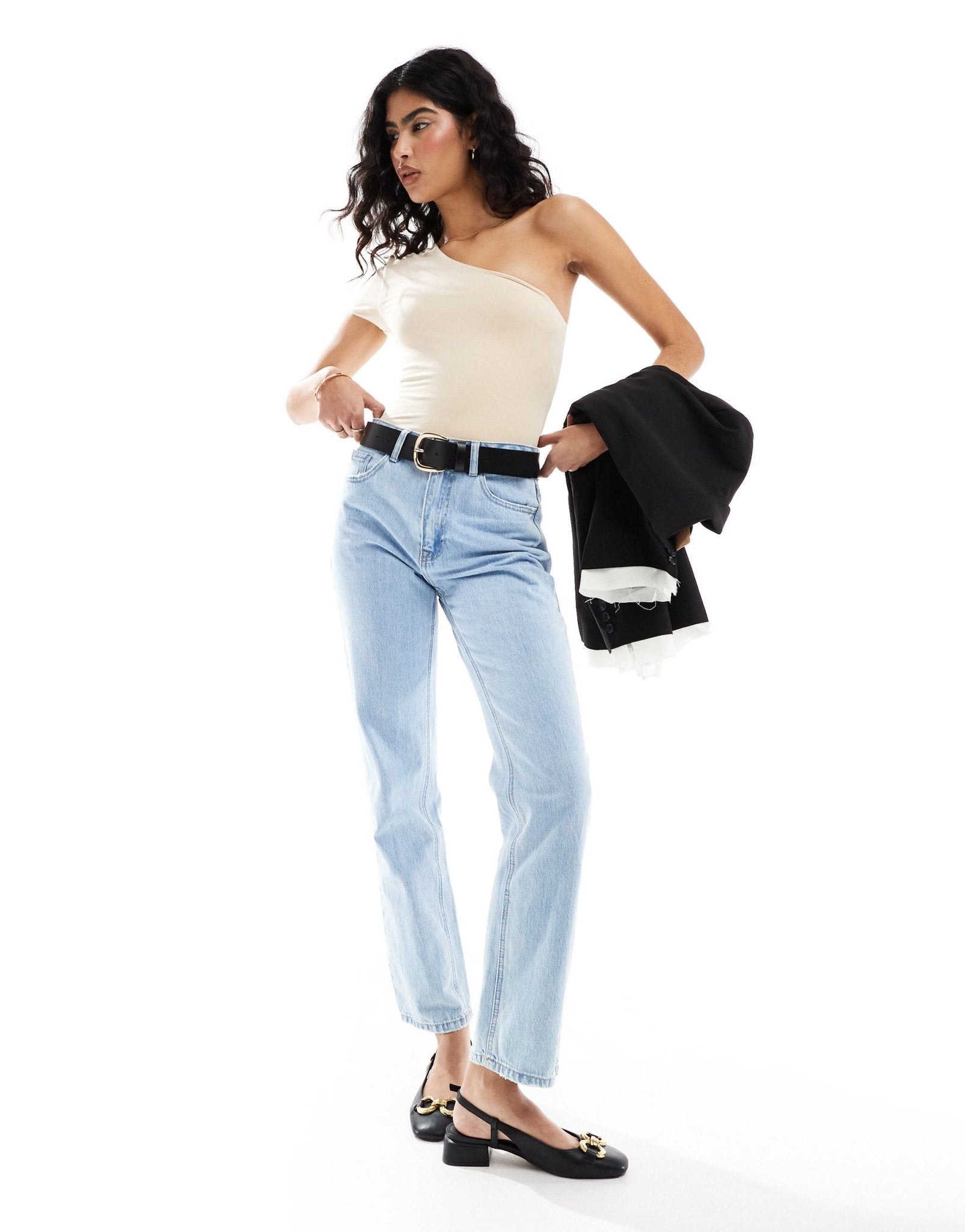 ASOS DESIGN one shoulder cap sleeve bodysuit in stone - ASOS Sample Sale EU Store