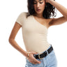 ASOS DESIGN one shoulder cap sleeve bodysuit in stone